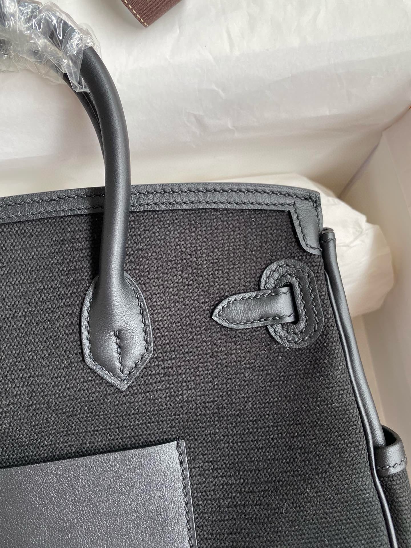 H**mes birkin cargo 25 bag in black toile and swift leather