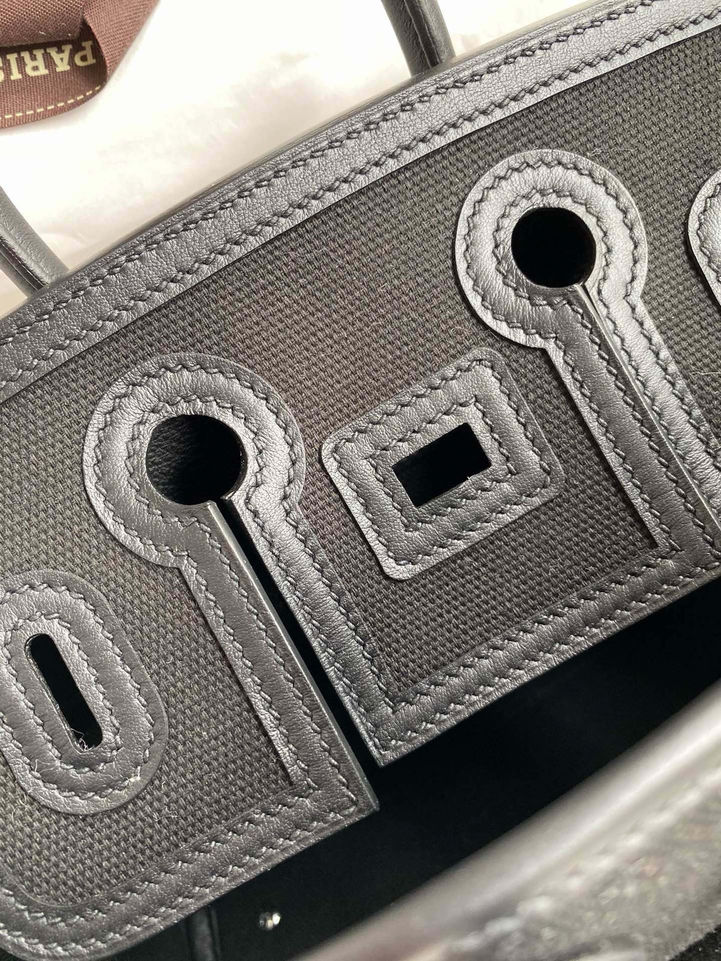 H**mes birkin cargo 25 bag in black toile and swift leather