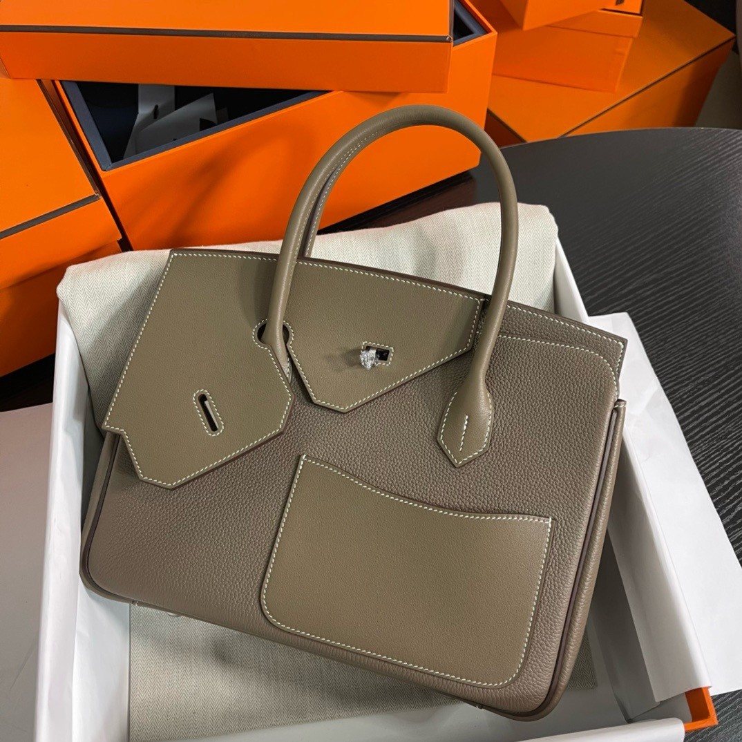 H**mes birkin 30 en desordre bag in taupe swift and clemence leather