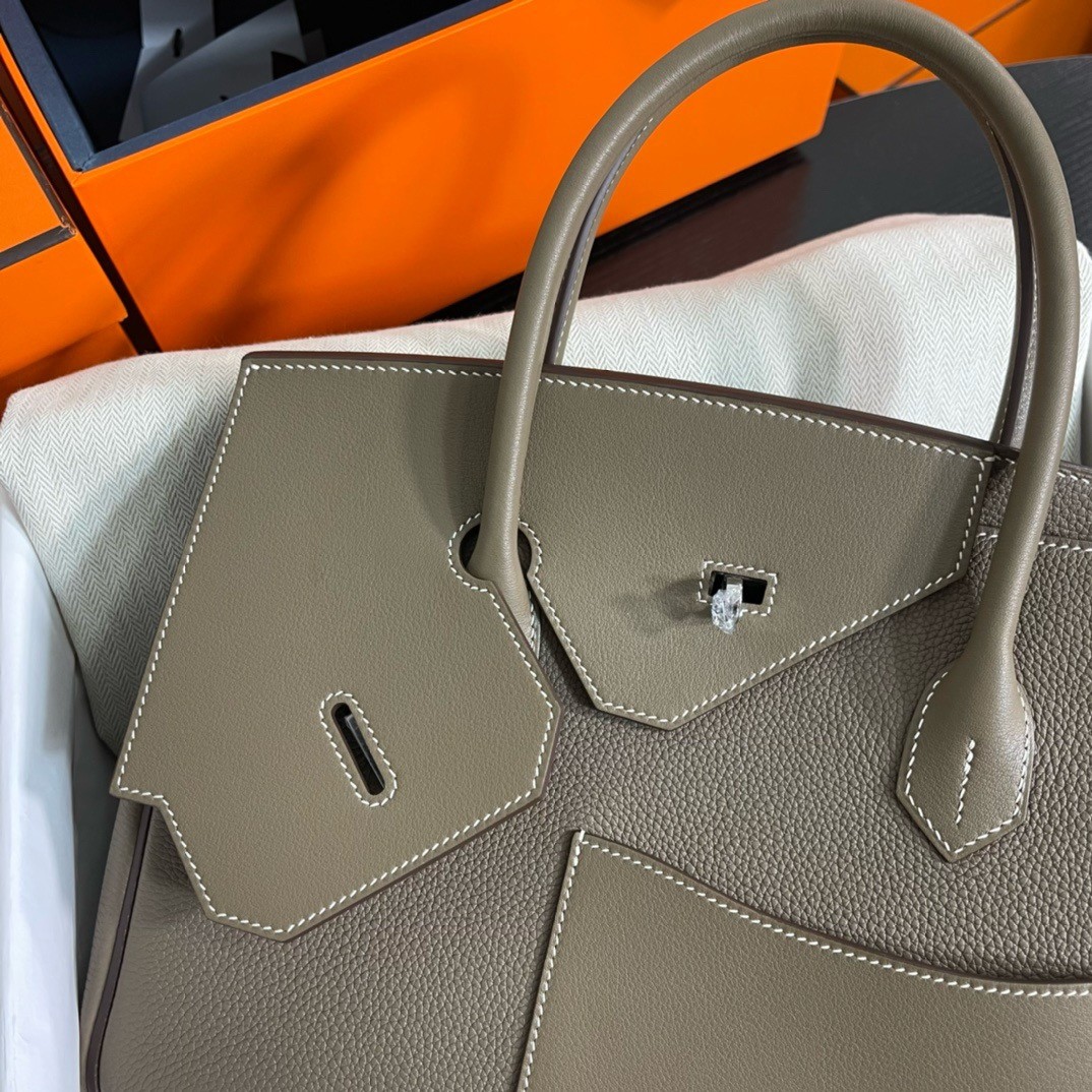 H**mes birkin 30 en desordre bag in taupe swift and clemence leather