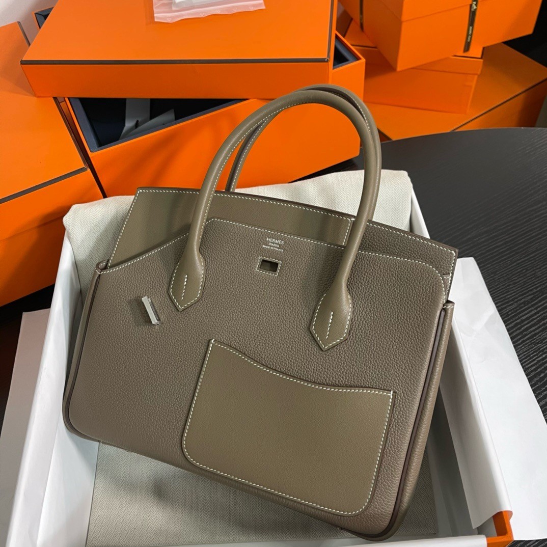 H**mes birkin 30 en desordre bag in taupe swift and clemence leather