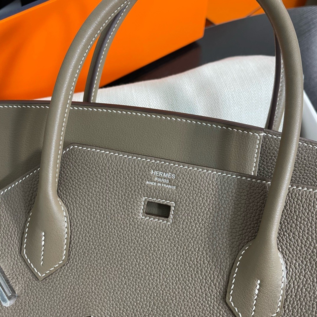 H**mes birkin 30 en desordre bag in taupe swift and clemence leather