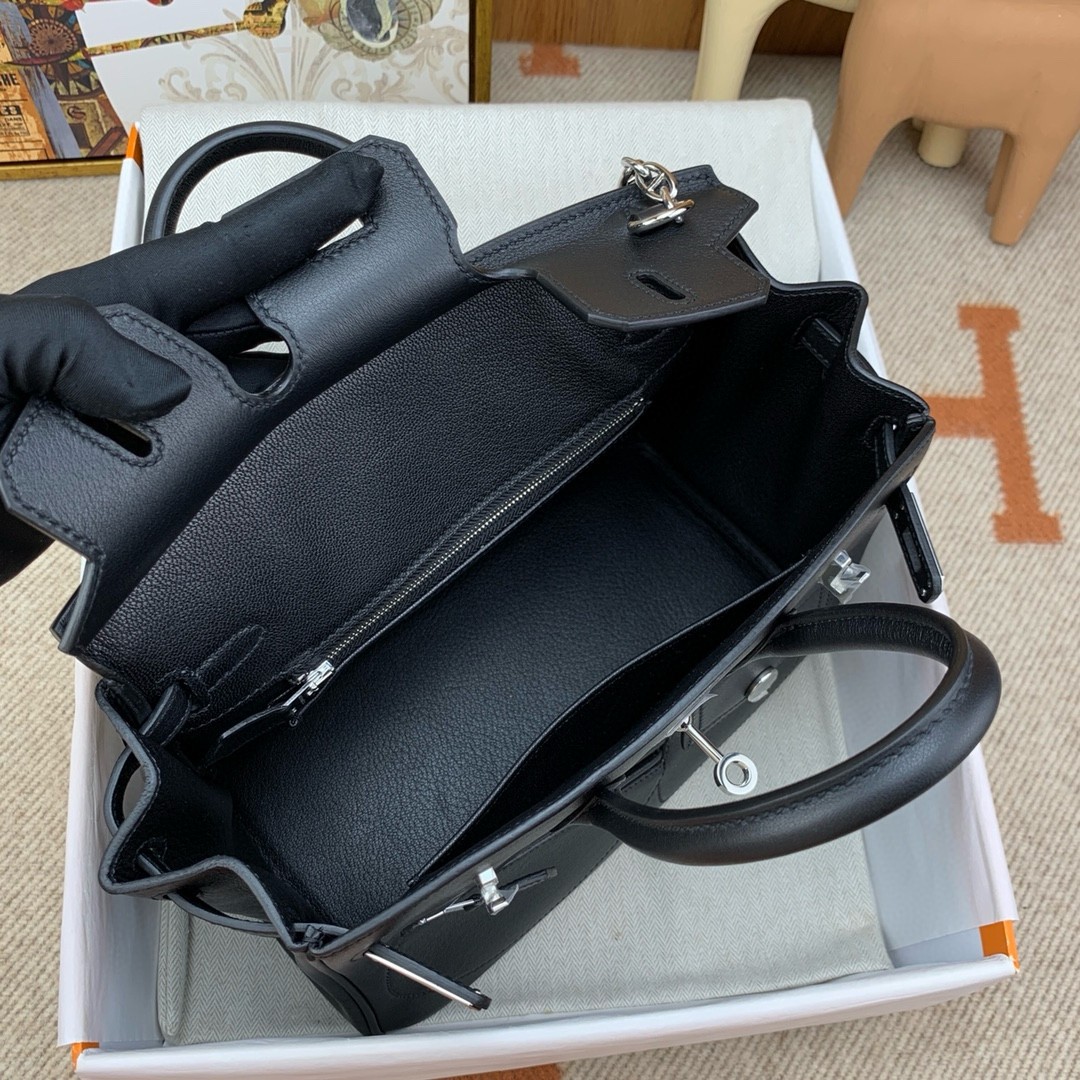 H**mes birkin rock 25 handmade bag in black volupto leather