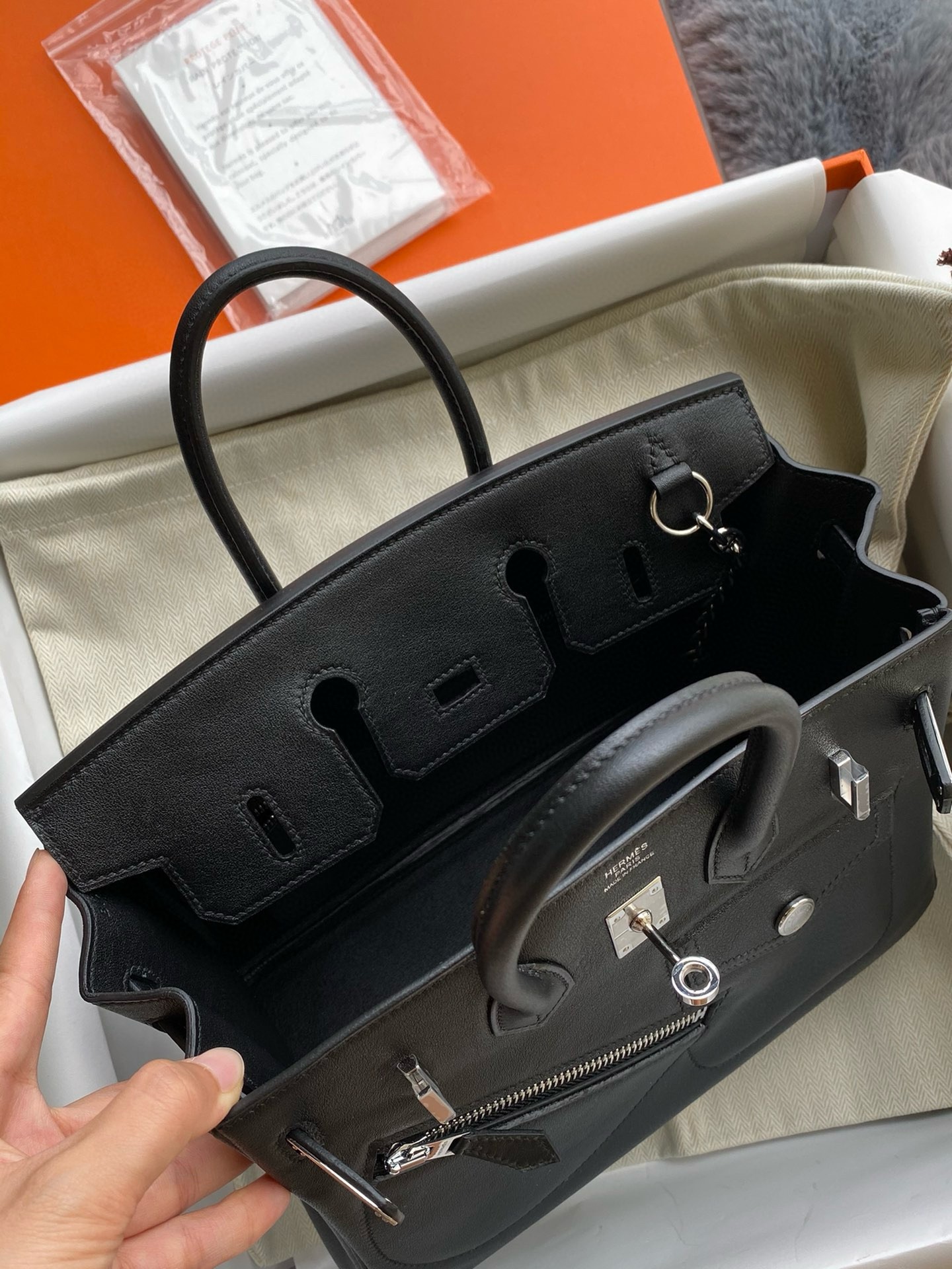 H**mes birkin rock 25 handmade bag in black volupto leather