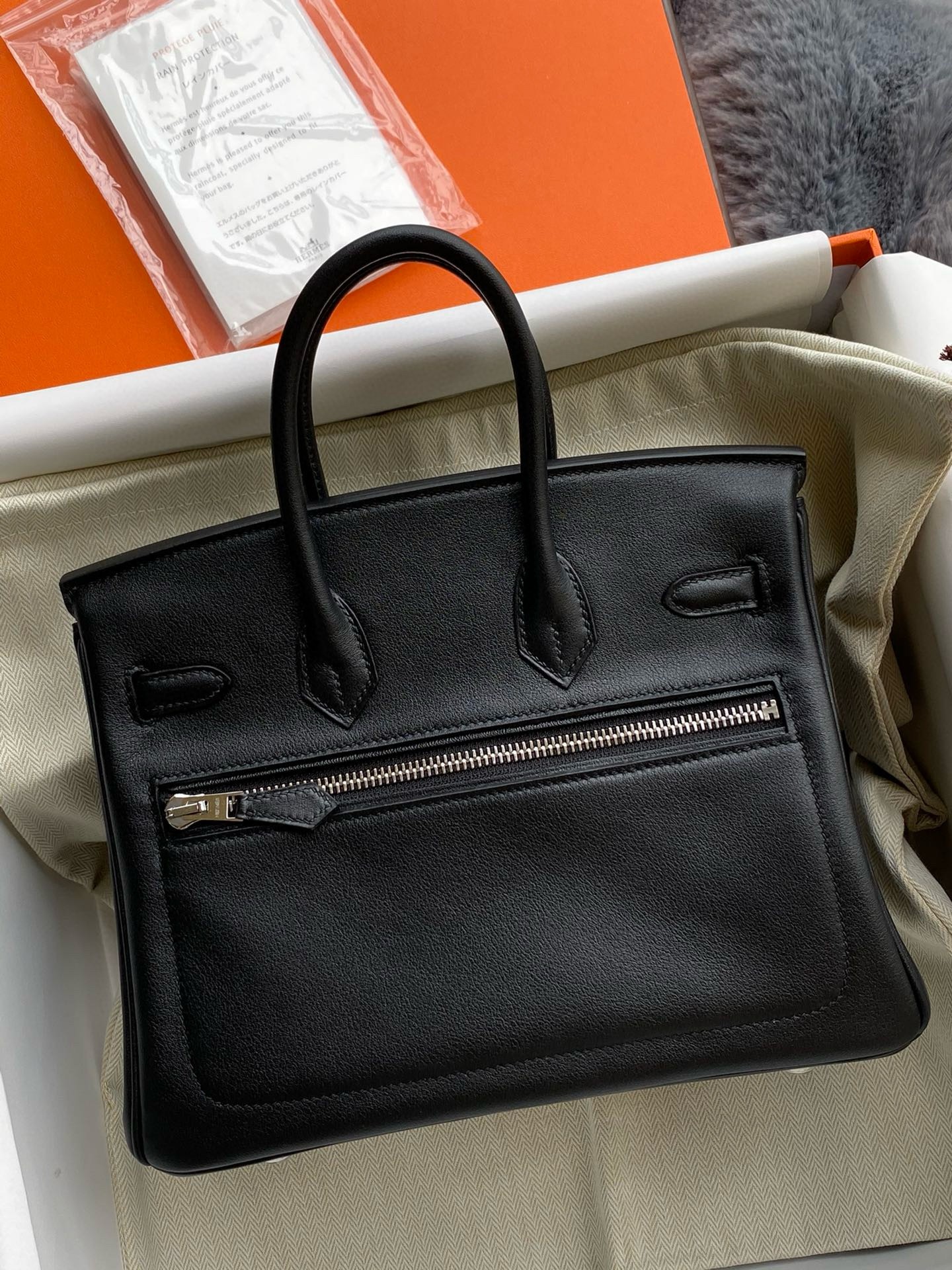H**mes birkin rock 25 handmade bag in black volupto leather