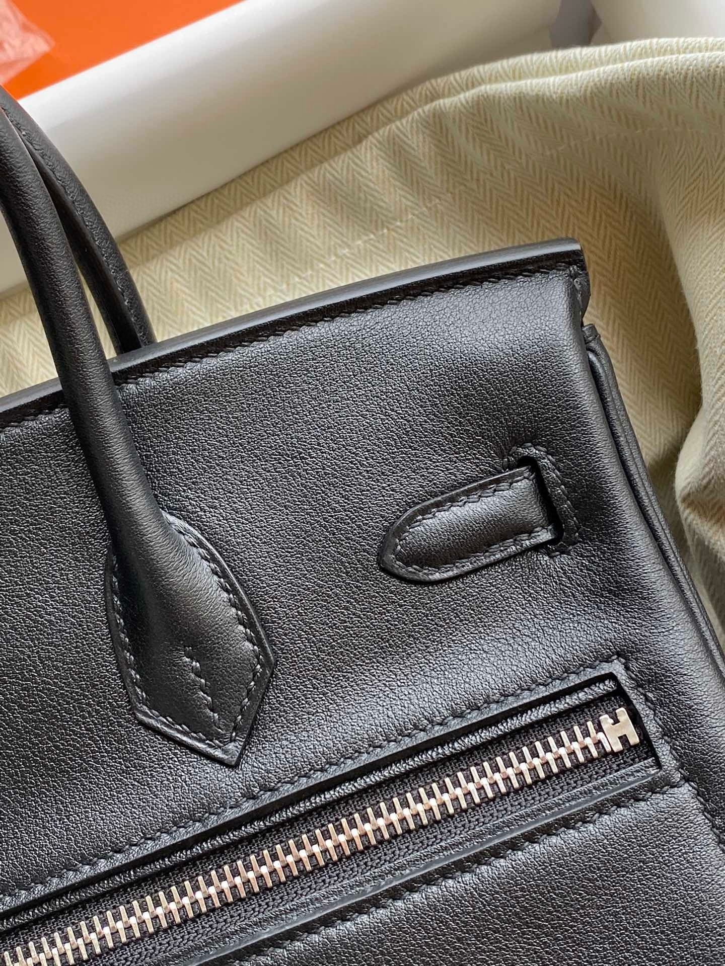 H**mes birkin rock 25 handmade bag in black volupto leather