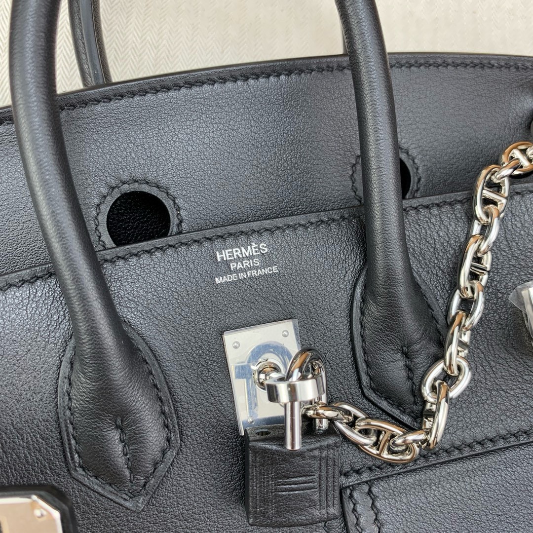 H**mes birkin rock 25 handmade bag in black volupto leather