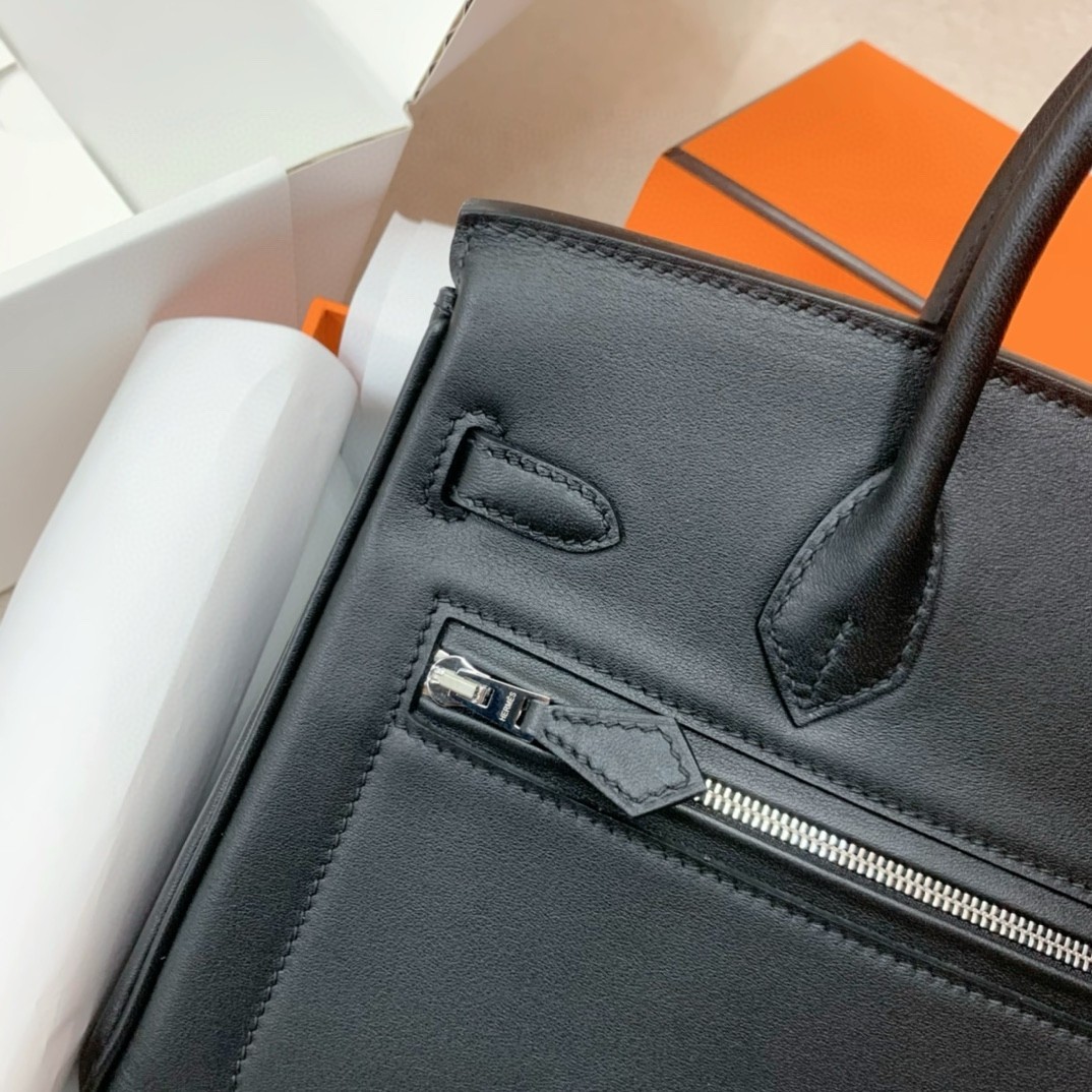 H**mes birkin rock 25 handmade bag in black volupto leather