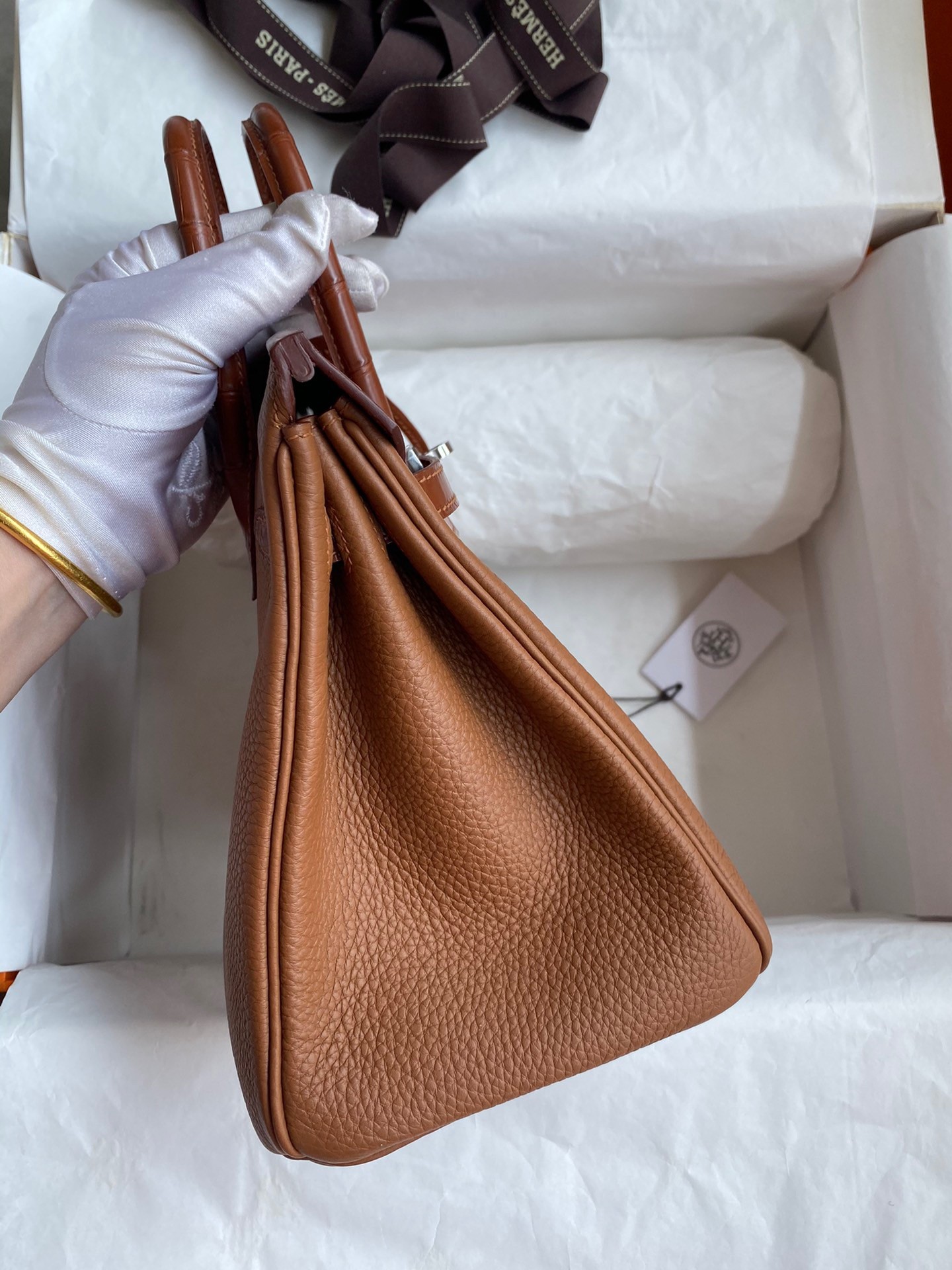 H**mes touch birkin 25 bag in gold togo and matte alligator leather