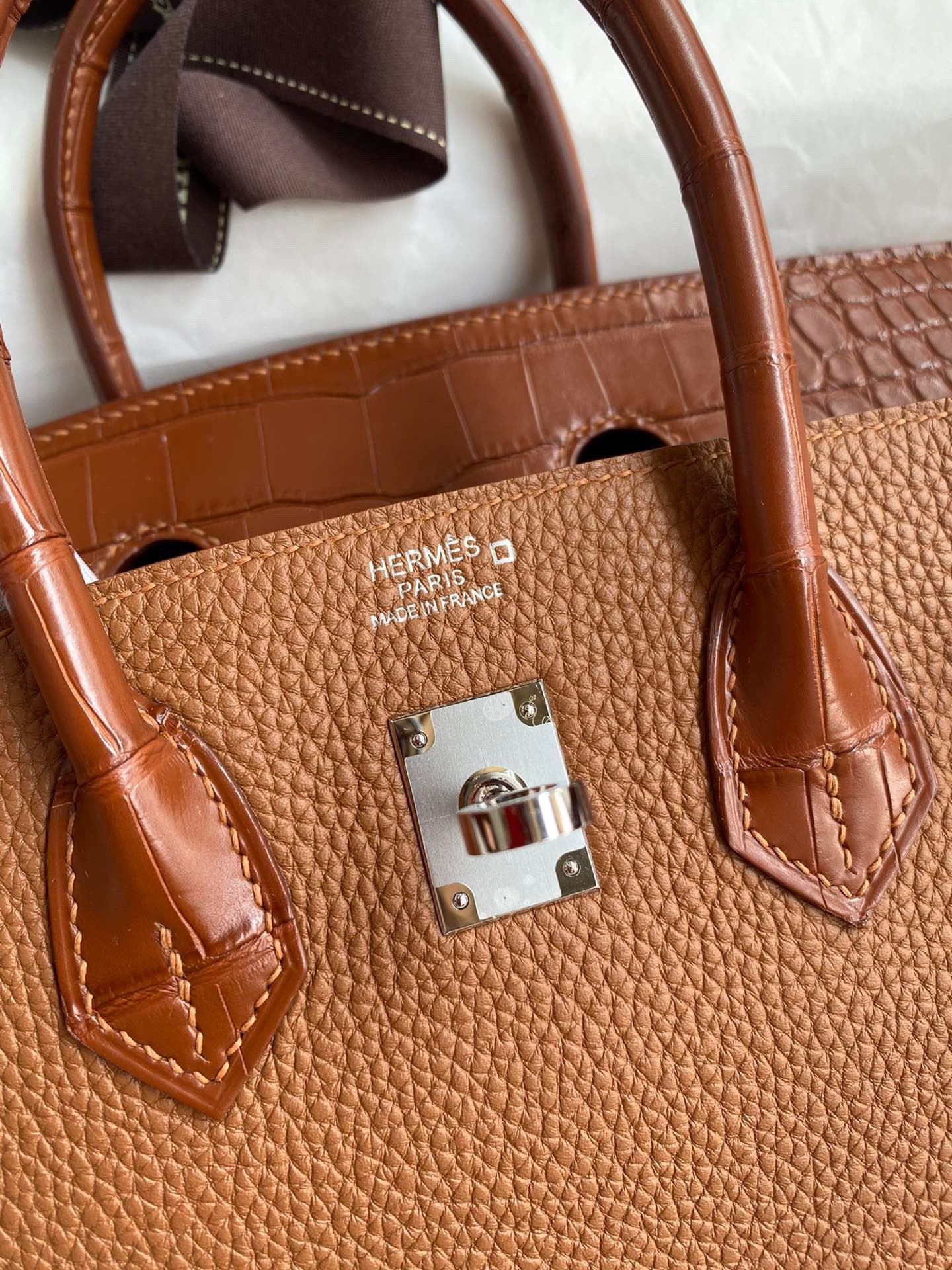H**mes touch birkin 25 bag in gold togo and matte alligator leather