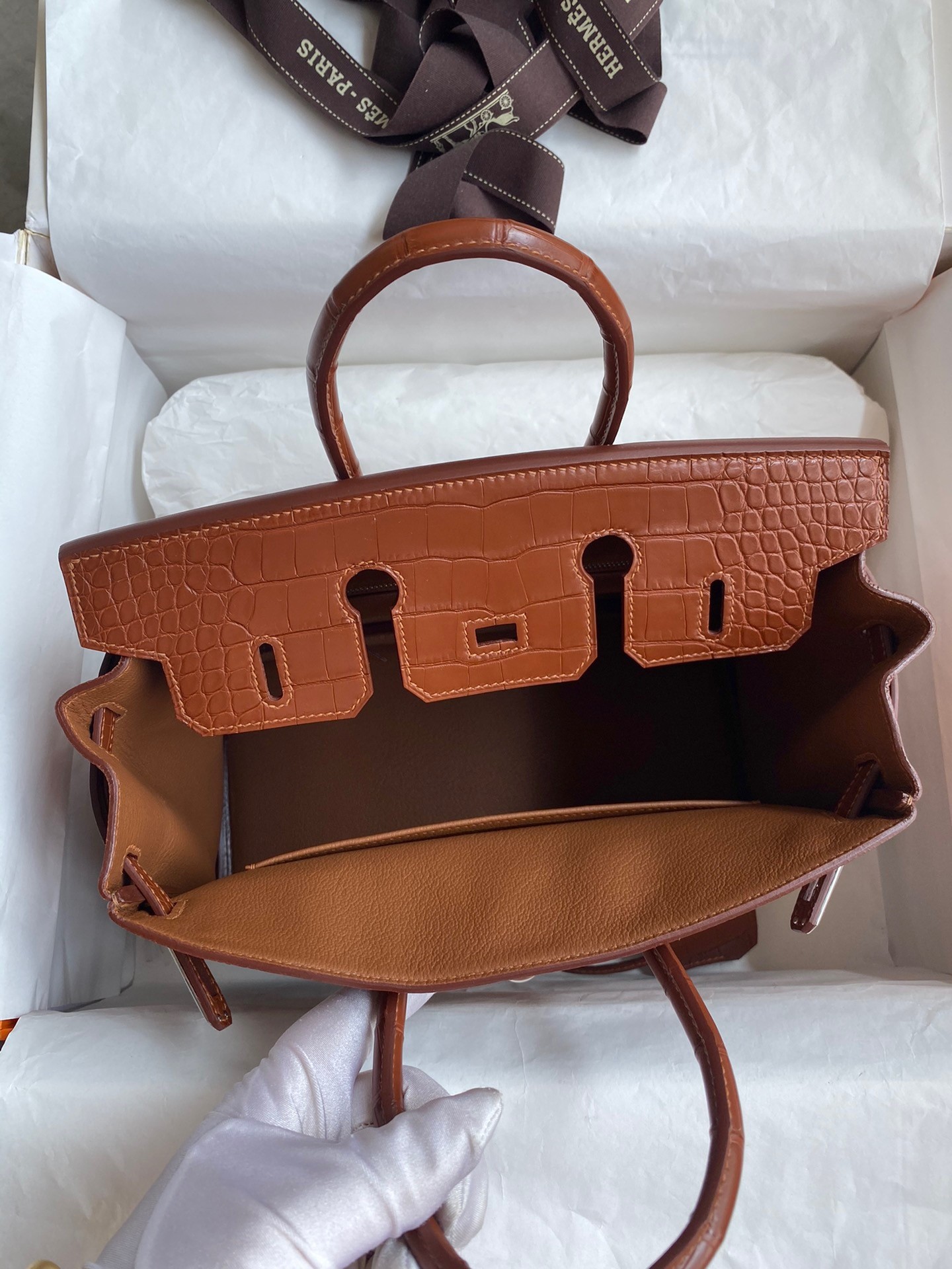 H**mes touch birkin 25 bag in gold togo and matte alligator leather