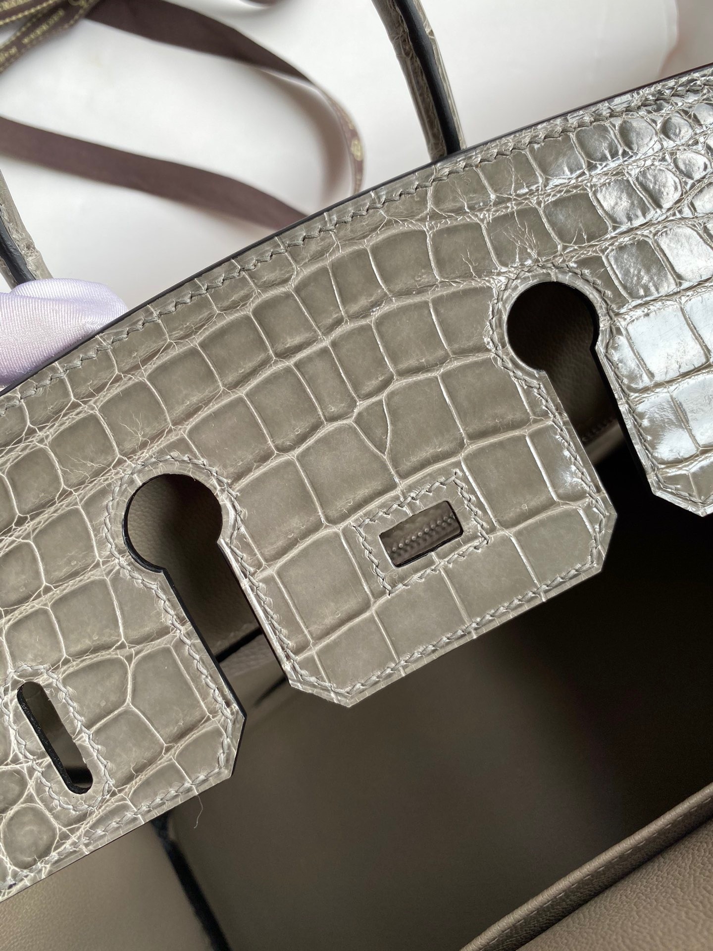 H**mes touch birkin 25 bag in gris asphalt shiny niloticus crocodile skin