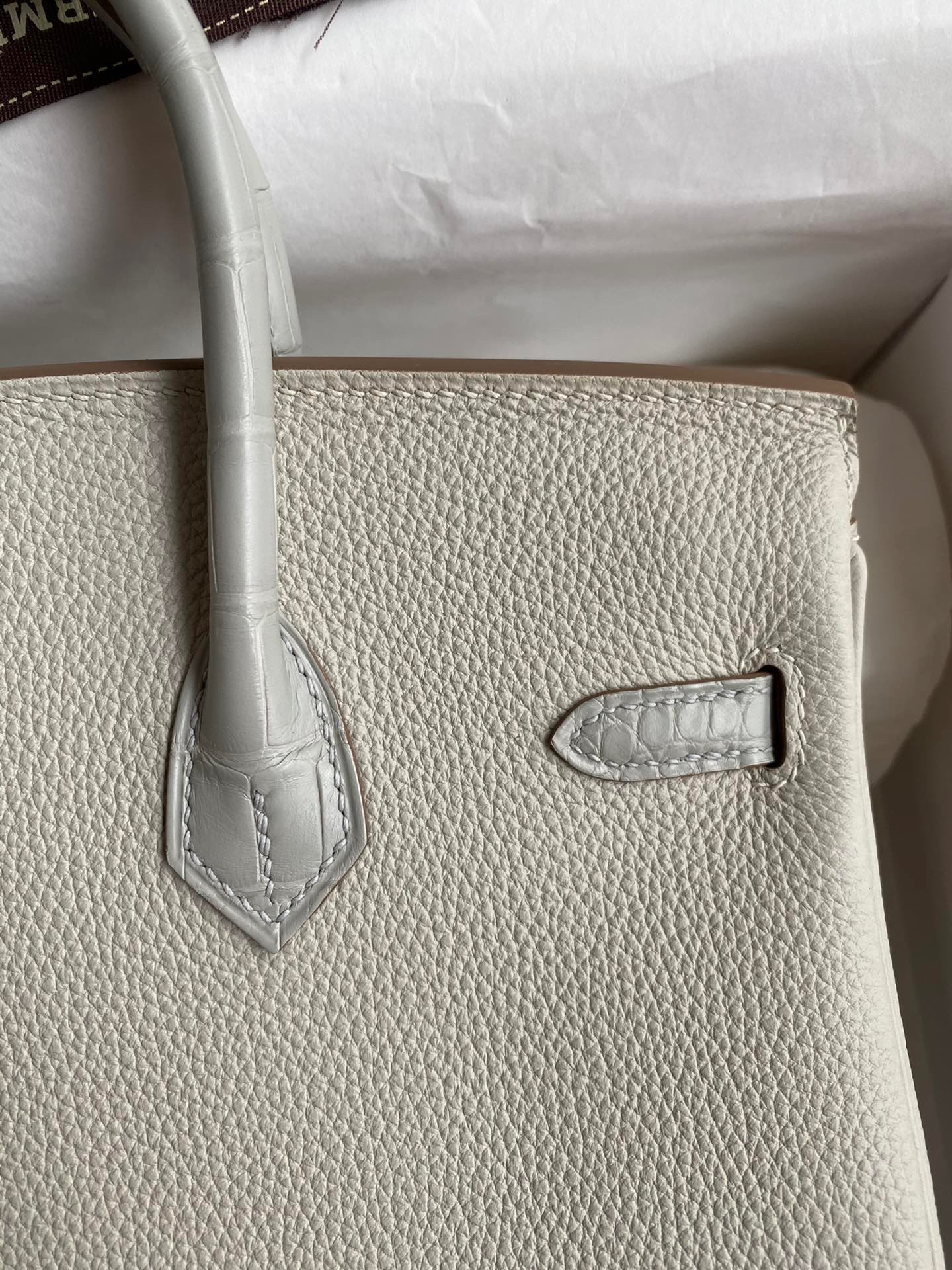 H**mes touch birkin 25 bag in pearl grey togo and matte alligator leather