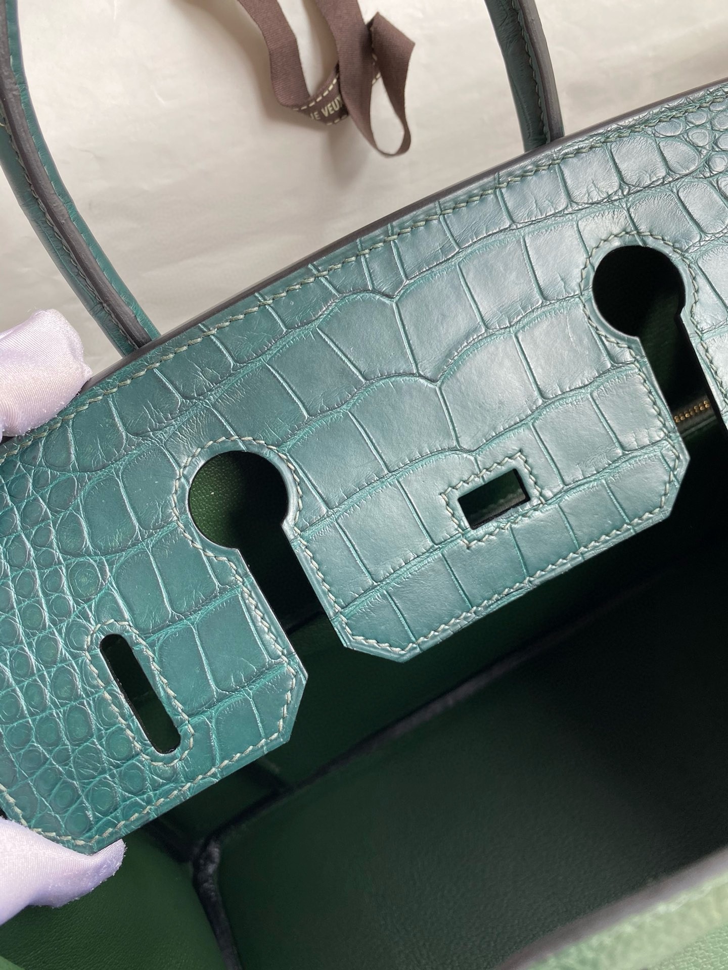 H**mes touch birkin 30 bag in green clemence and matte alligator leather