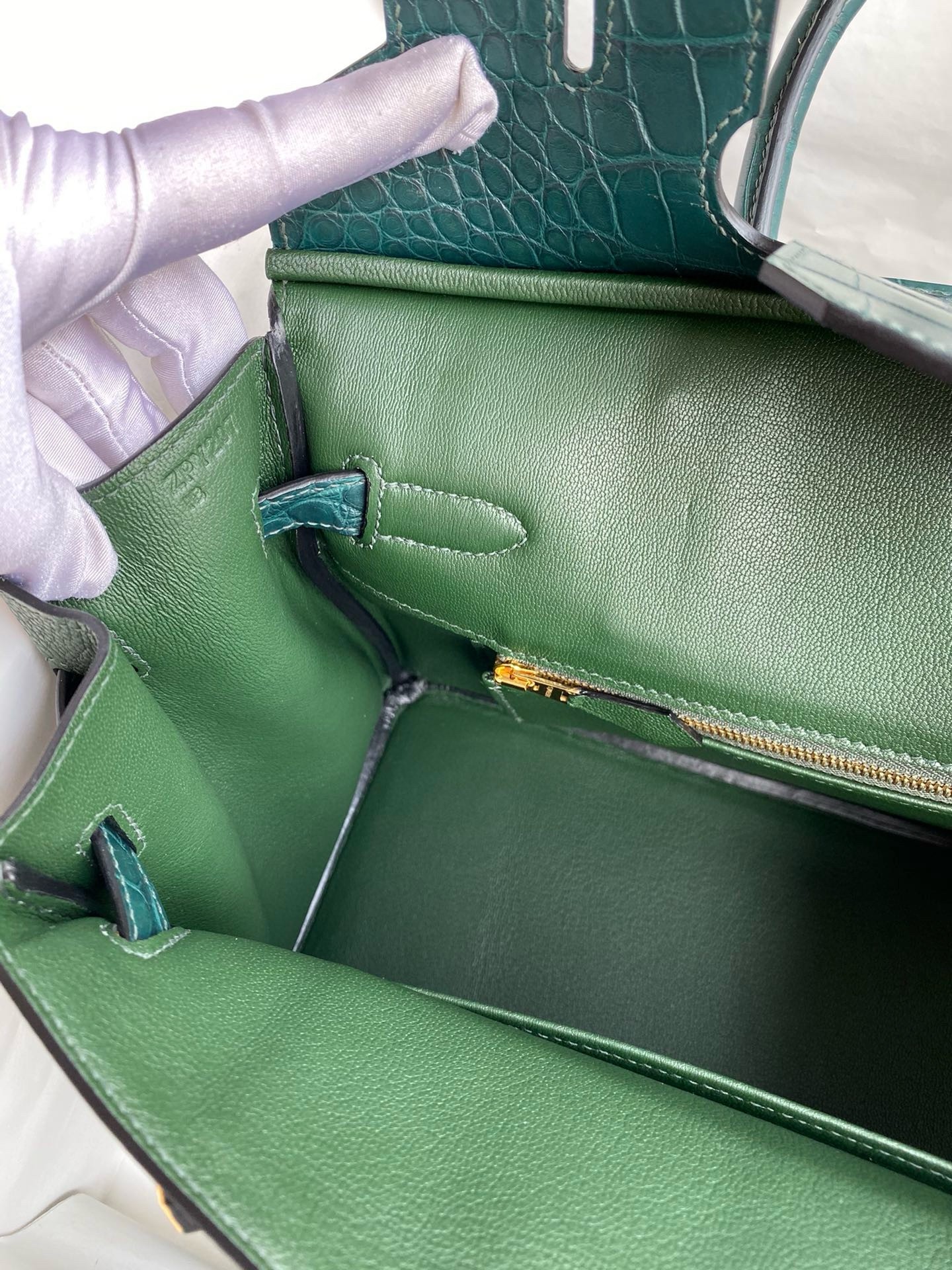 H**mes touch birkin 30 bag in green clemence and matte alligator leather