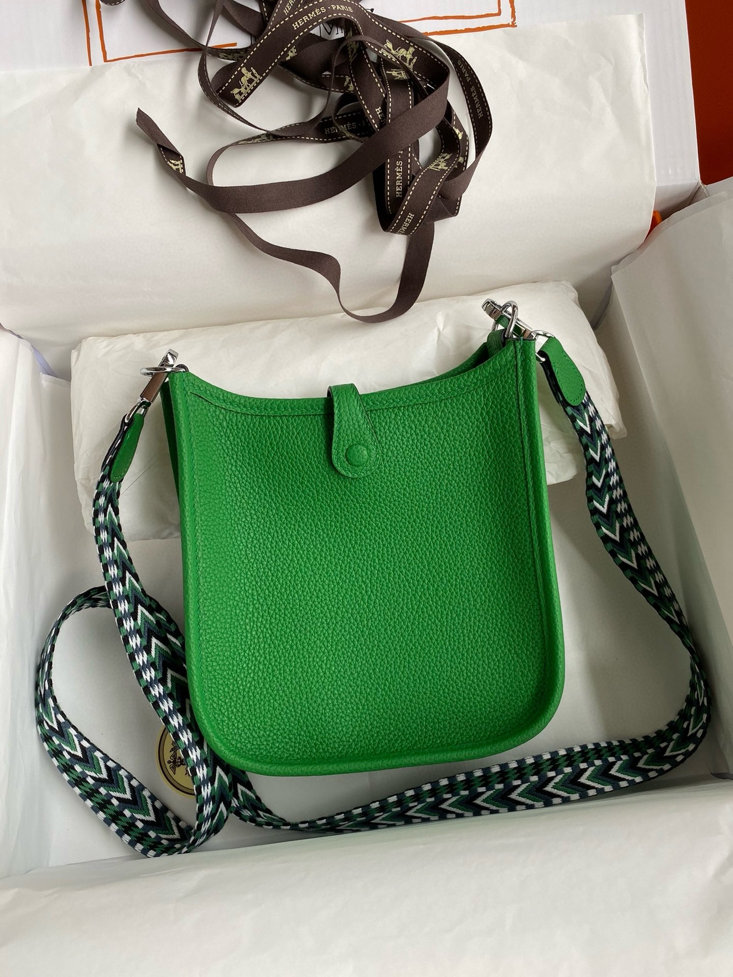 H**mes evelyne mini handmade bag in bamboo clemence leather