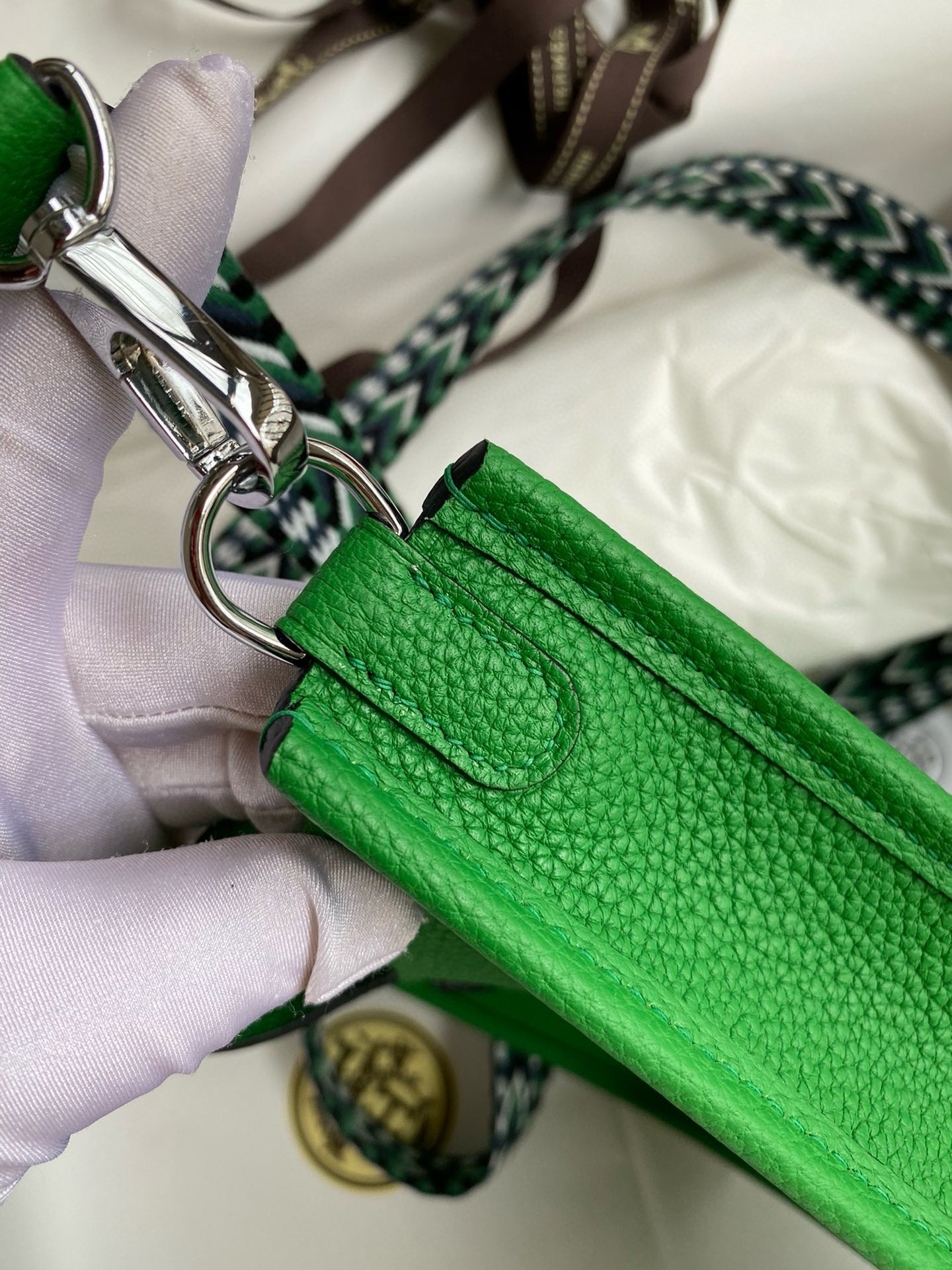 H**mes evelyne mini handmade bag in bamboo clemence leather