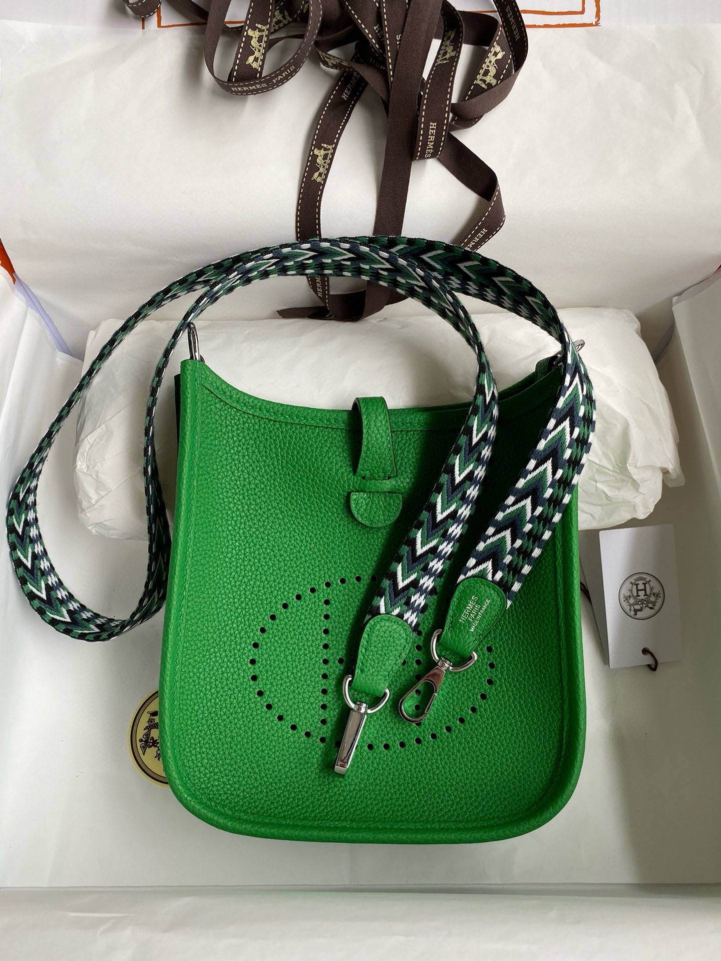 H**mes evelyne mini handmade bag in bamboo clemence leather