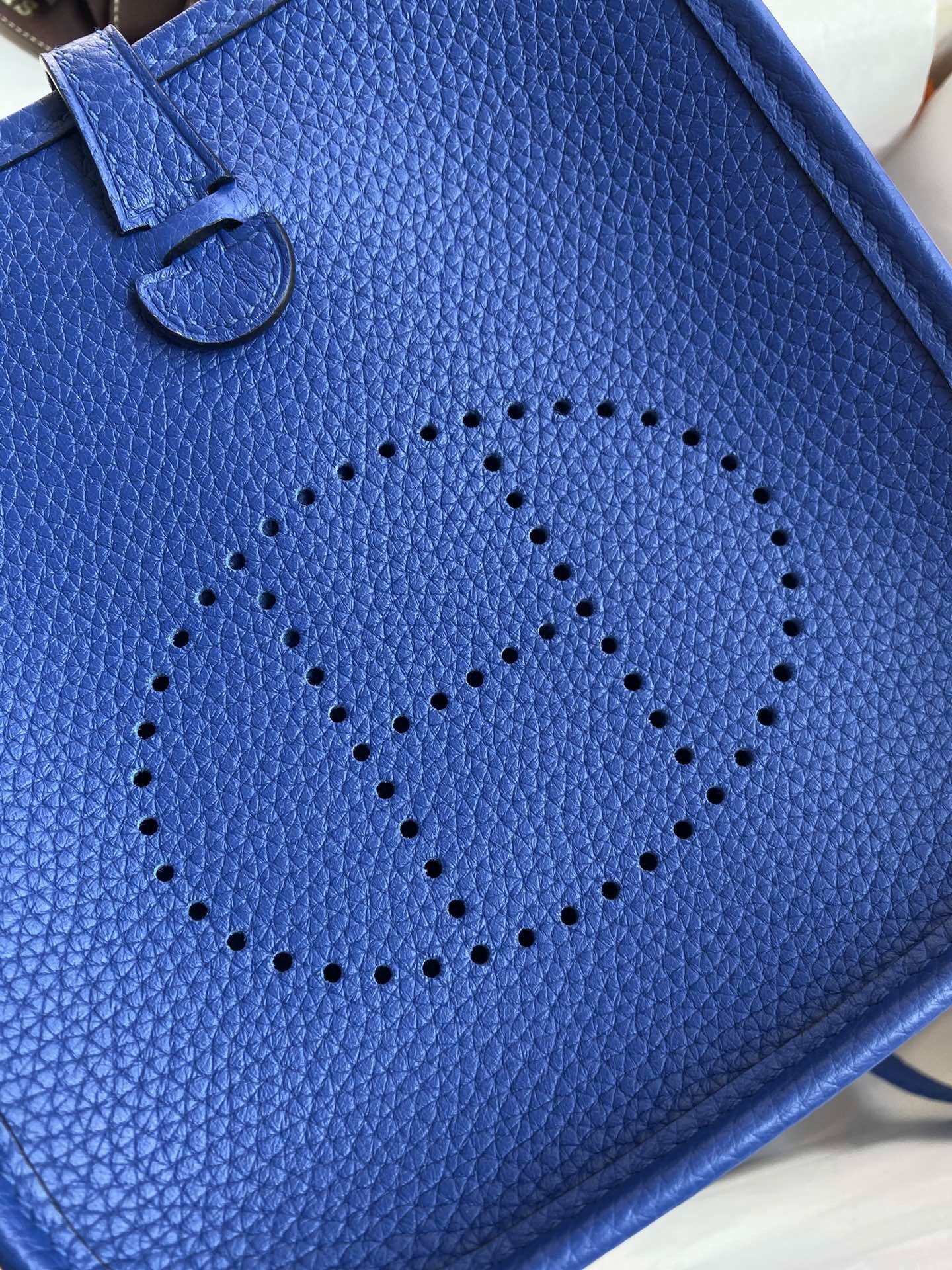 H**mes evelyne mini handmade bag in blue electric clemence leather