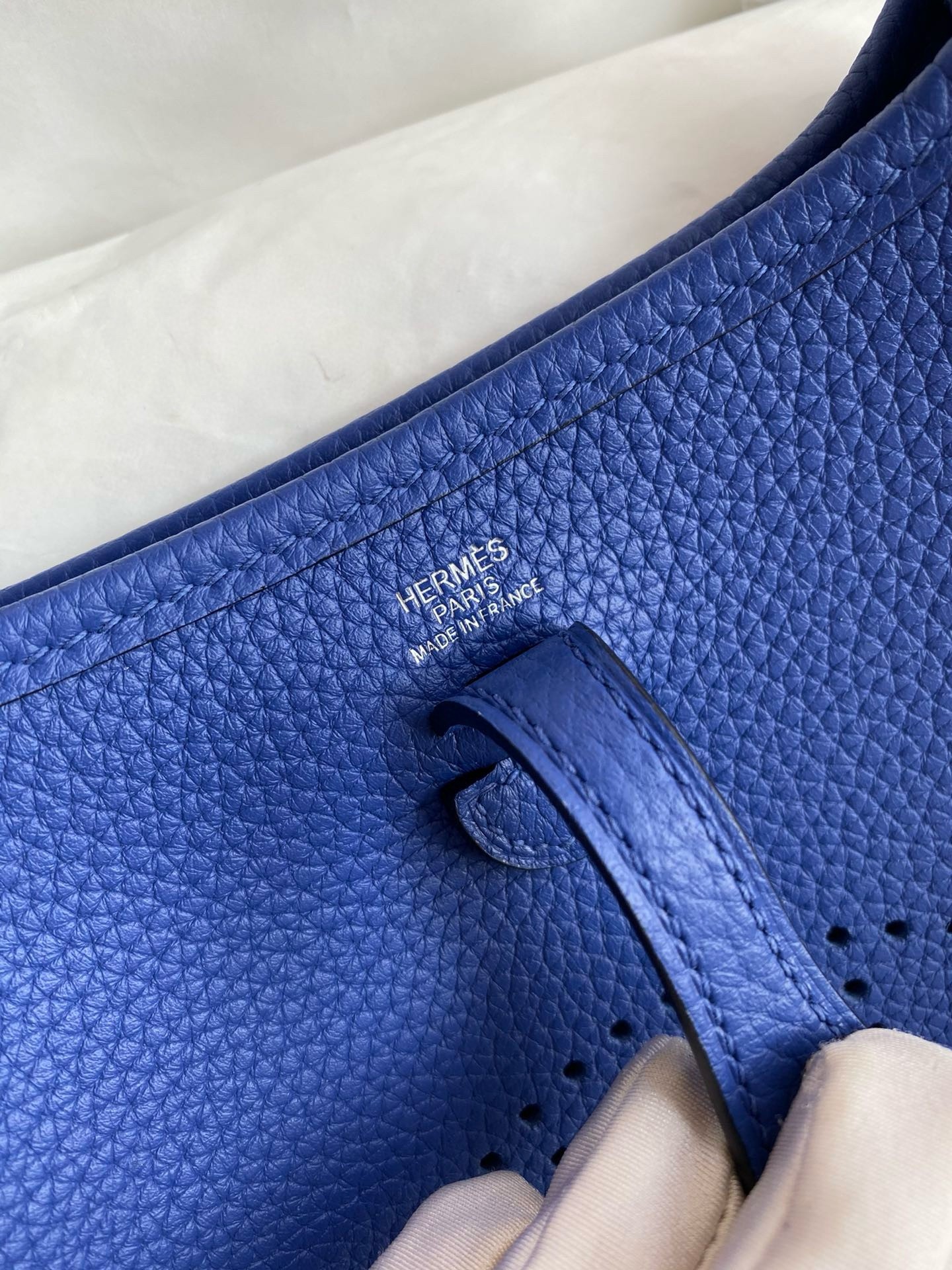 H**mes evelyne mini handmade bag in blue electric clemence leather