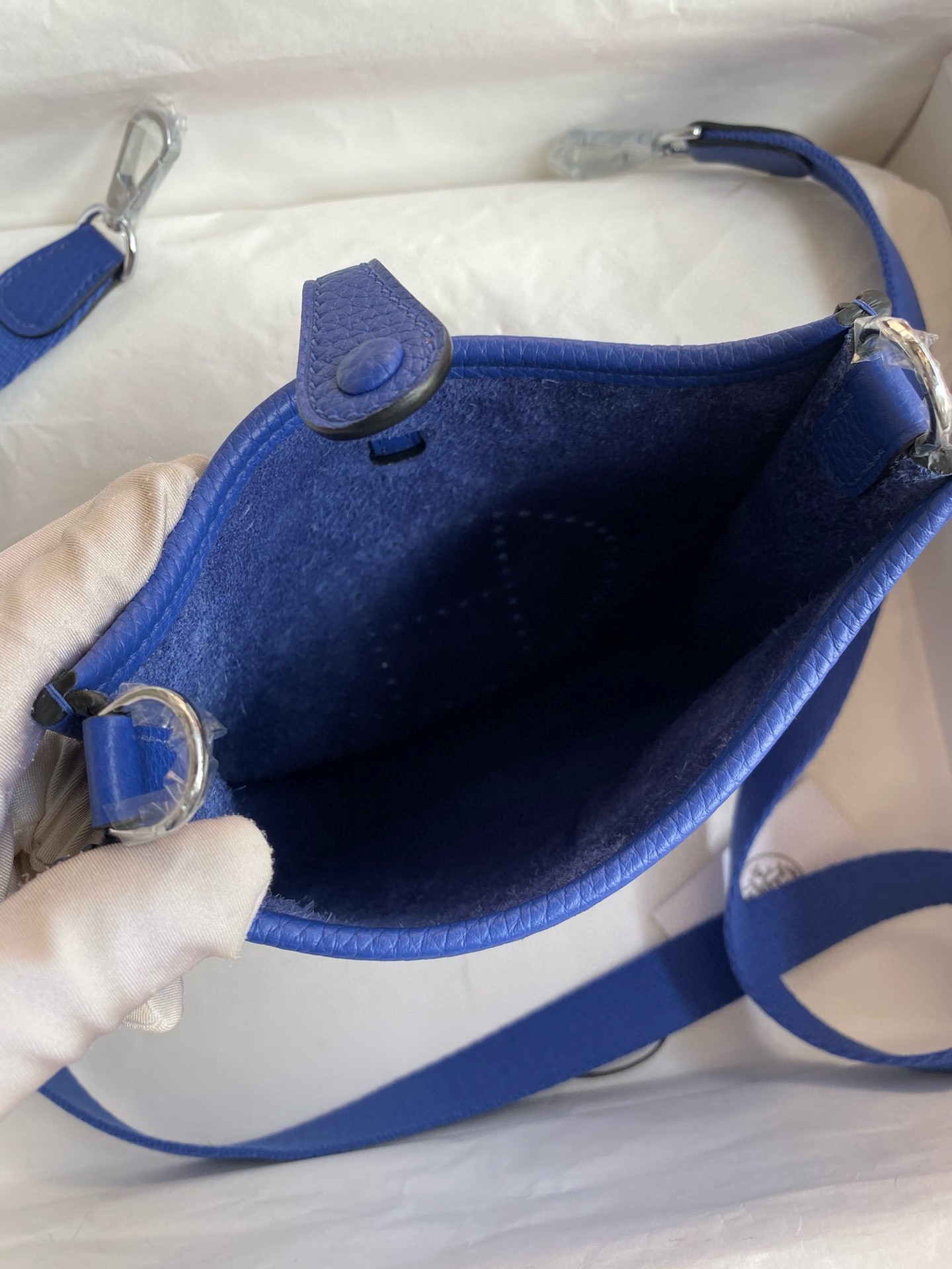 H**mes evelyne mini handmade bag in blue electric clemence leather