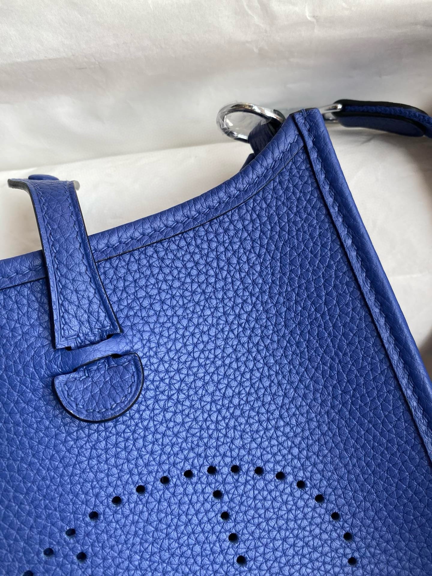 H**mes evelyne mini handmade bag in blue electric clemence leather