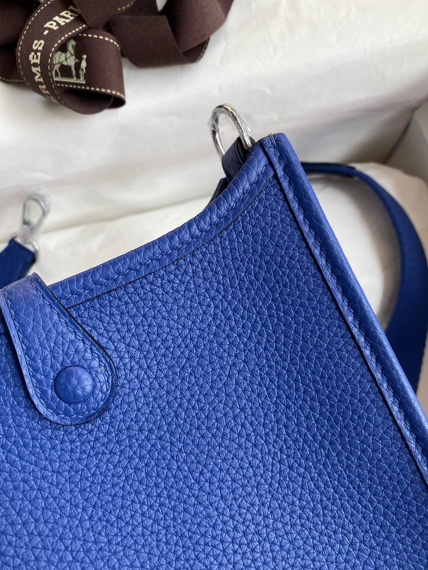 H**mes evelyne mini handmade bag in blue electric clemence leather