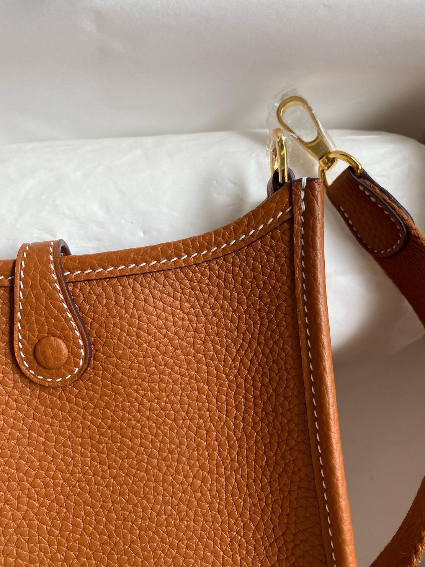 H**mes evelyne mini handmade bag in gold clemence leather