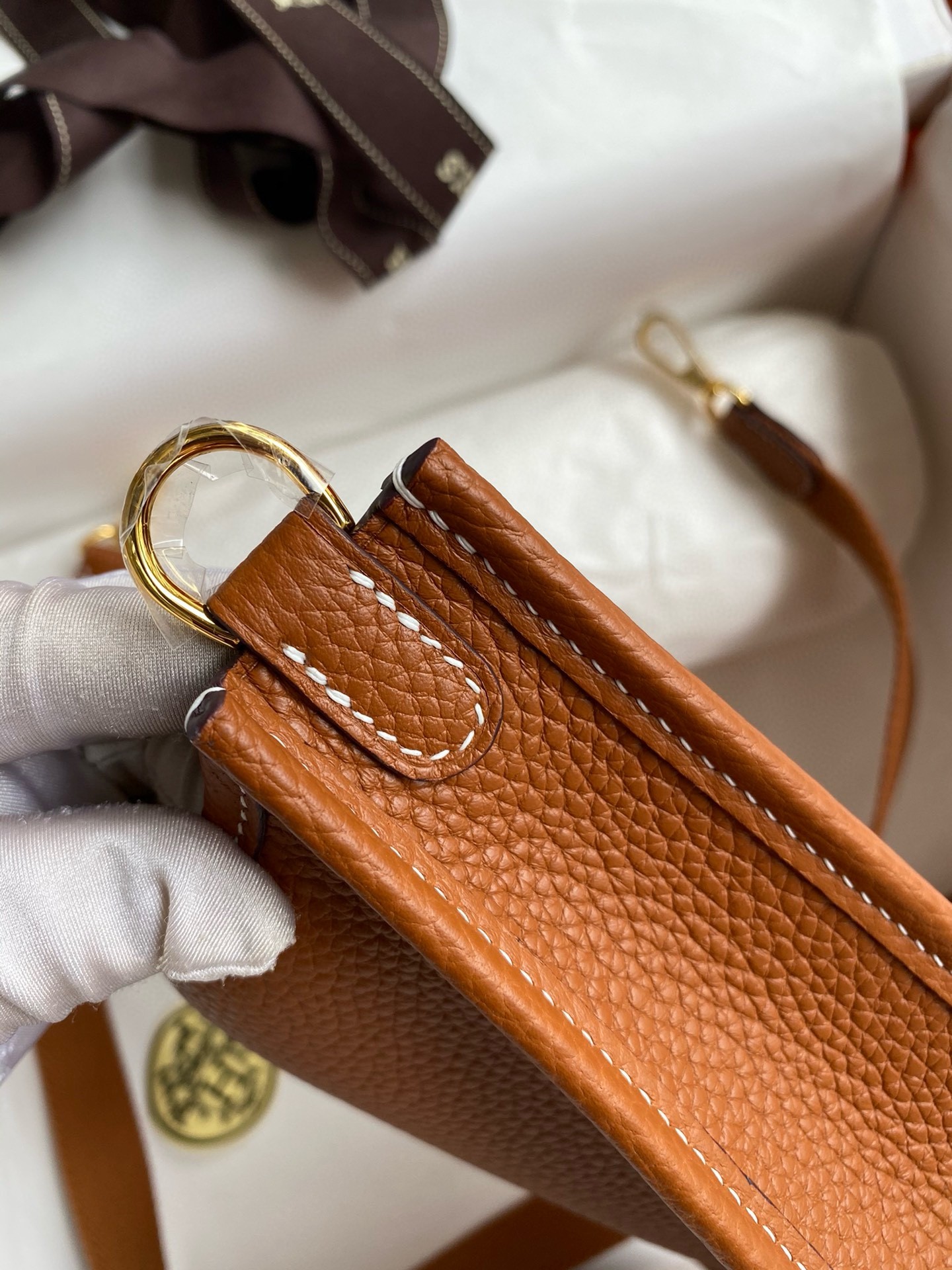 H**mes evelyne mini handmade bag in gold clemence leather