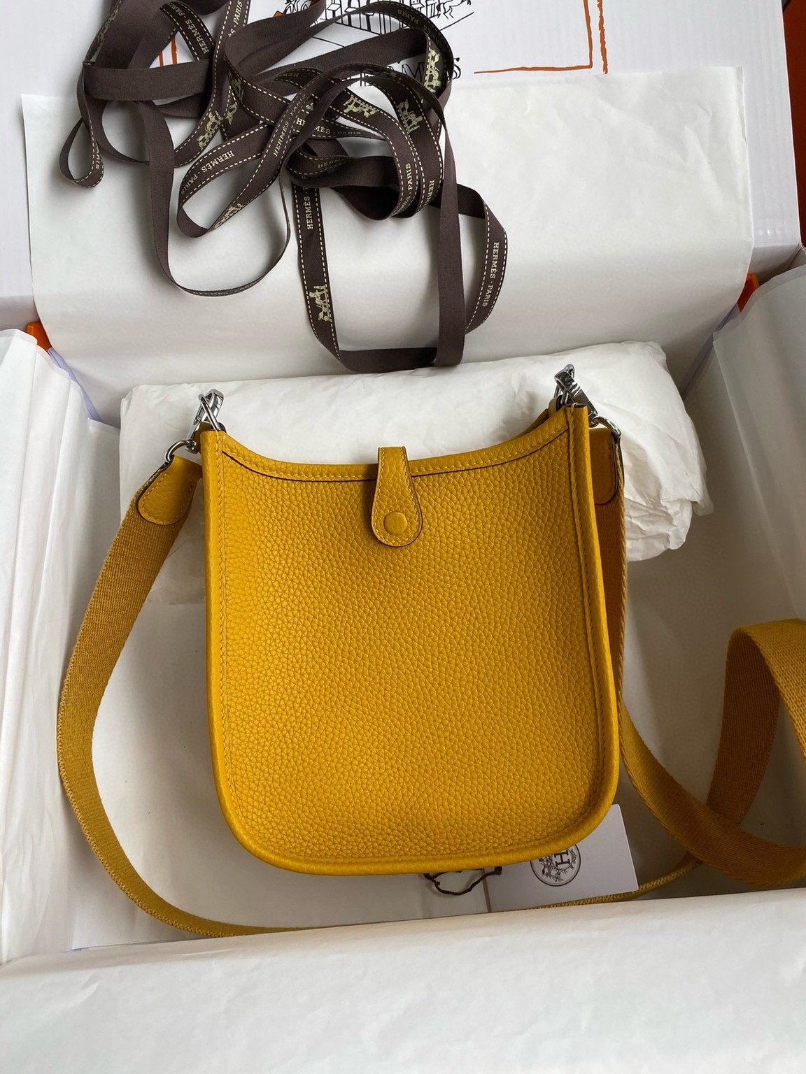 H**mes evelyne mini handmade bag in jaune clemence leather