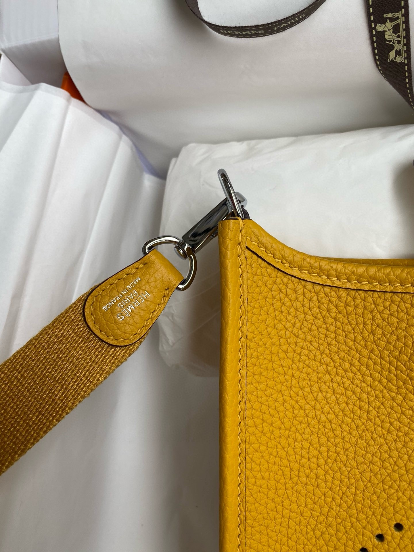 H**mes evelyne mini handmade bag in jaune clemence leather