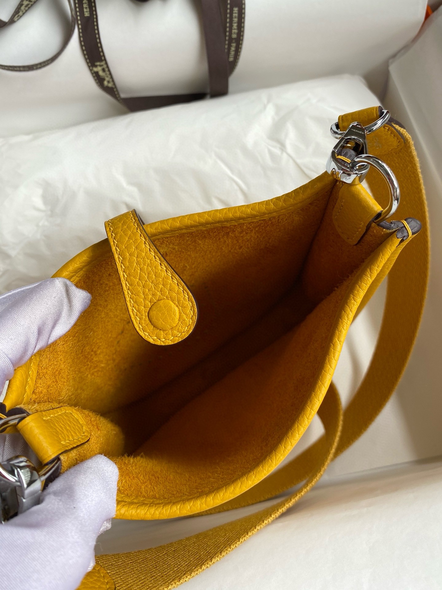 H**mes evelyne mini handmade bag in jaune clemence leather