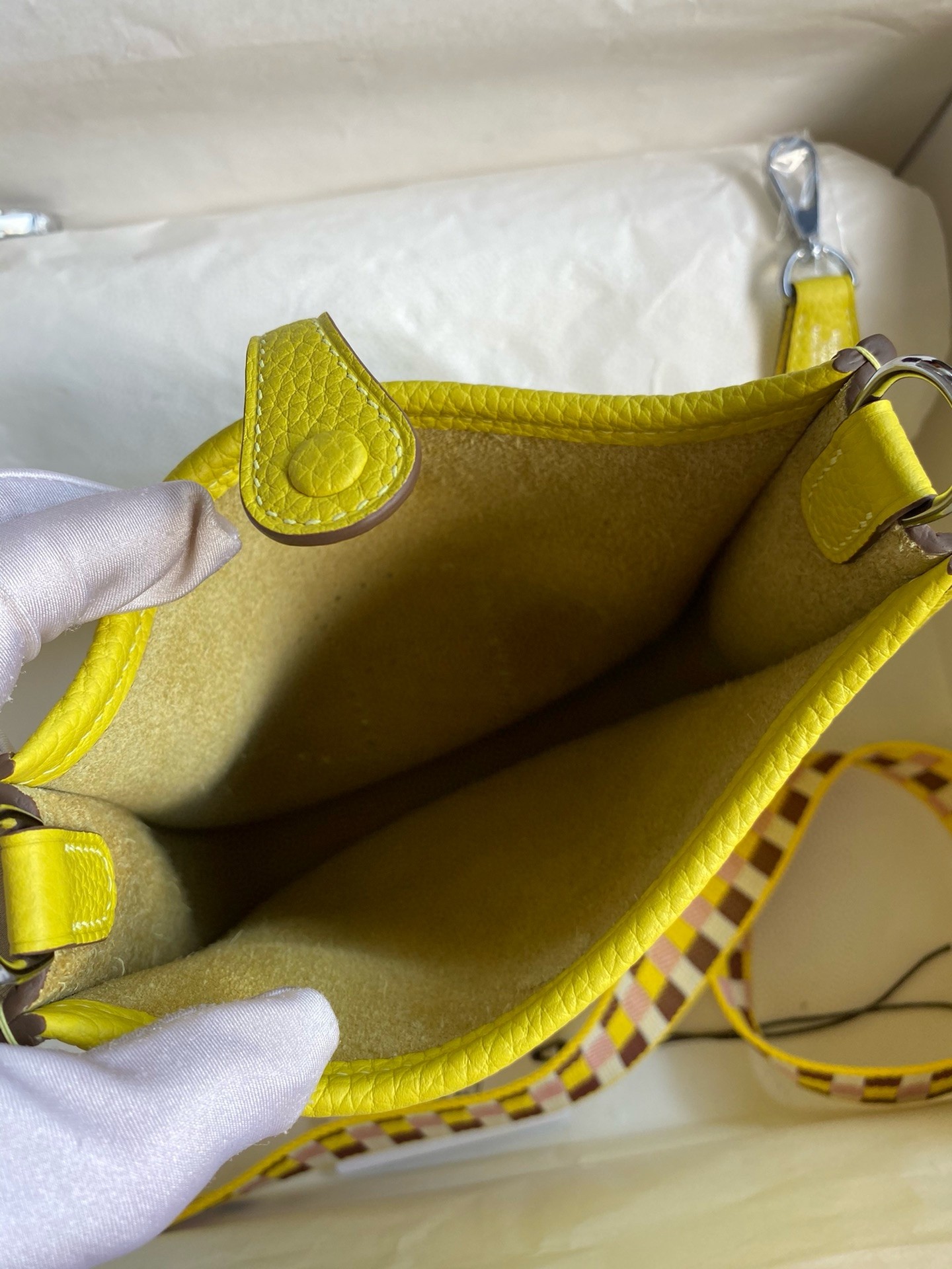 H**mes evelyne mini handmade bag in lime clemence leather