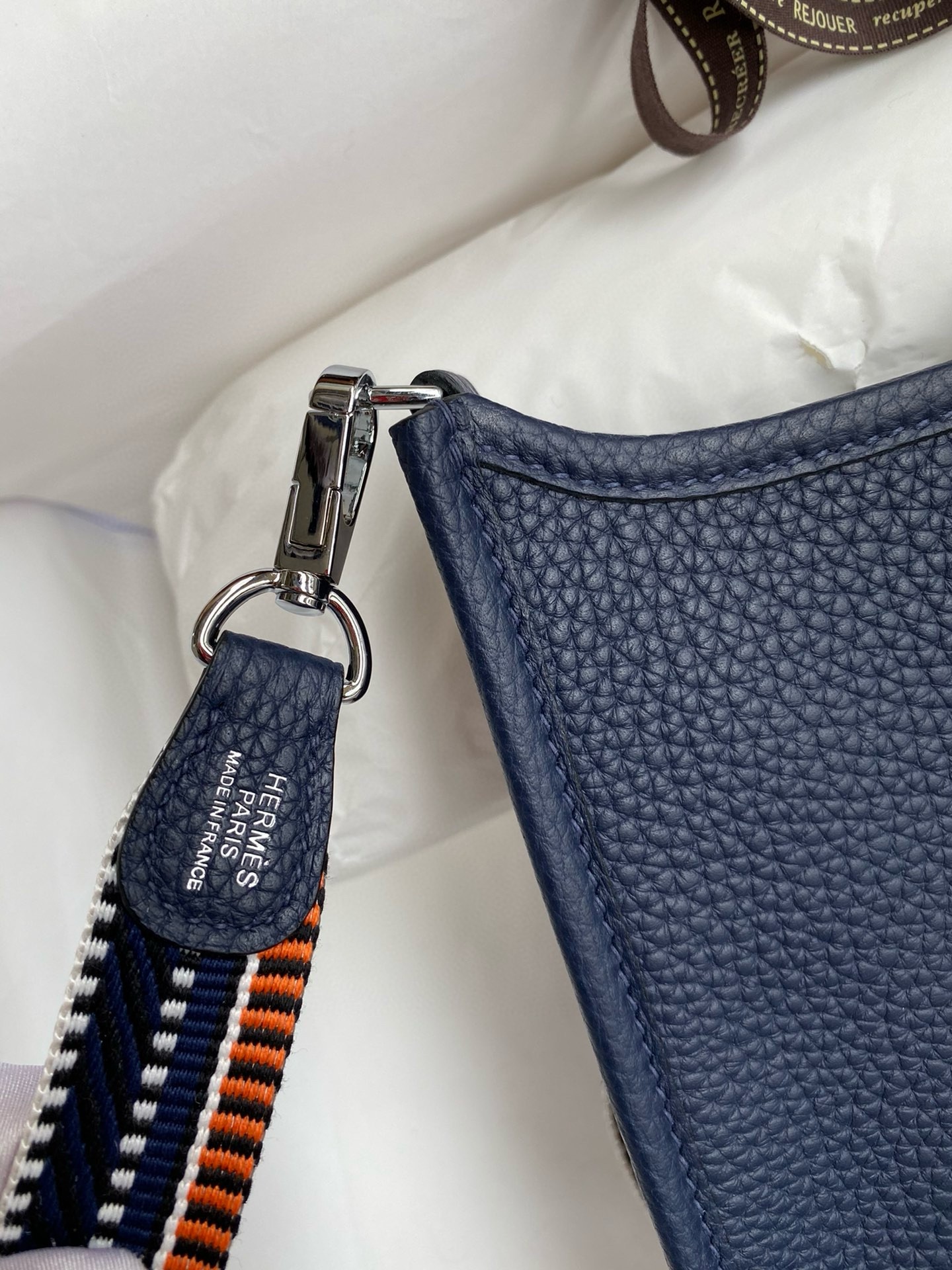 H**mes evelyne mini handmade bag in navy blue clemence leather
