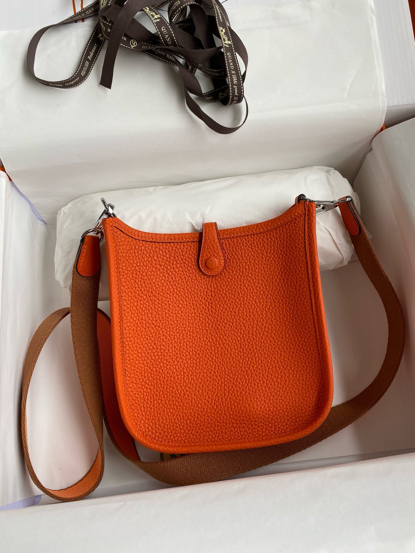 H**mes evelyne mini handmade bag in orange clemence leather