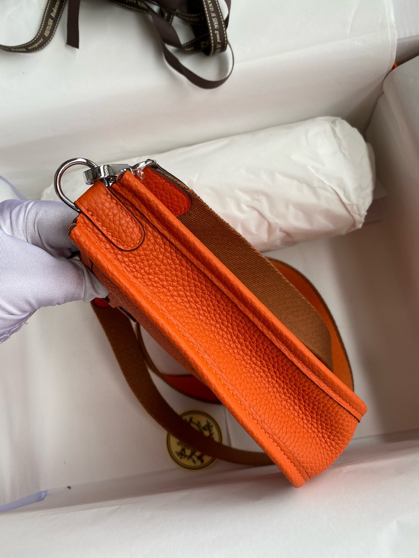 H**mes evelyne mini handmade bag in orange clemence leather