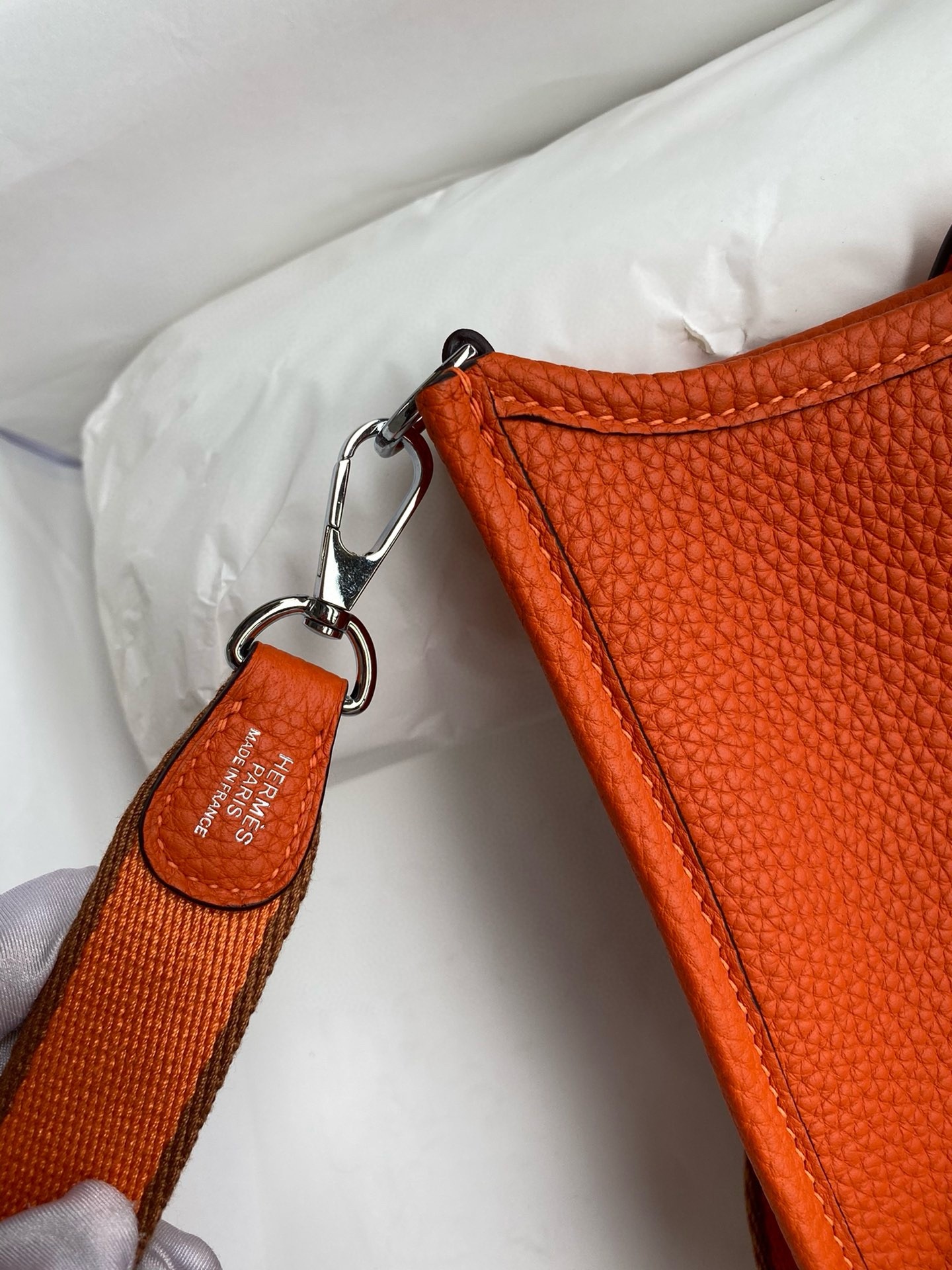 H**mes evelyne mini handmade bag in orange clemence leather