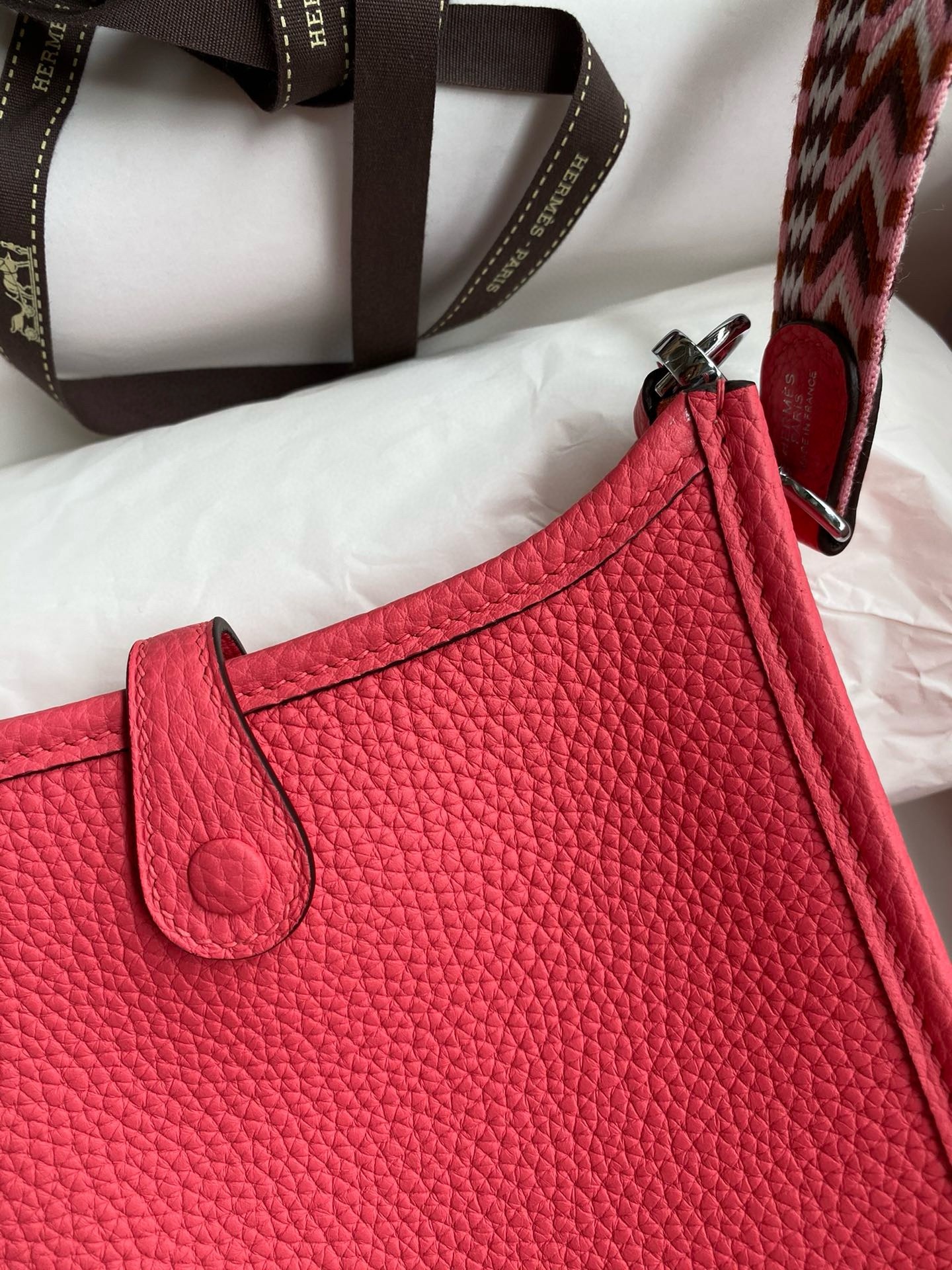 H**mes evelyne mini handmade bag in rose lipstick clemence leather