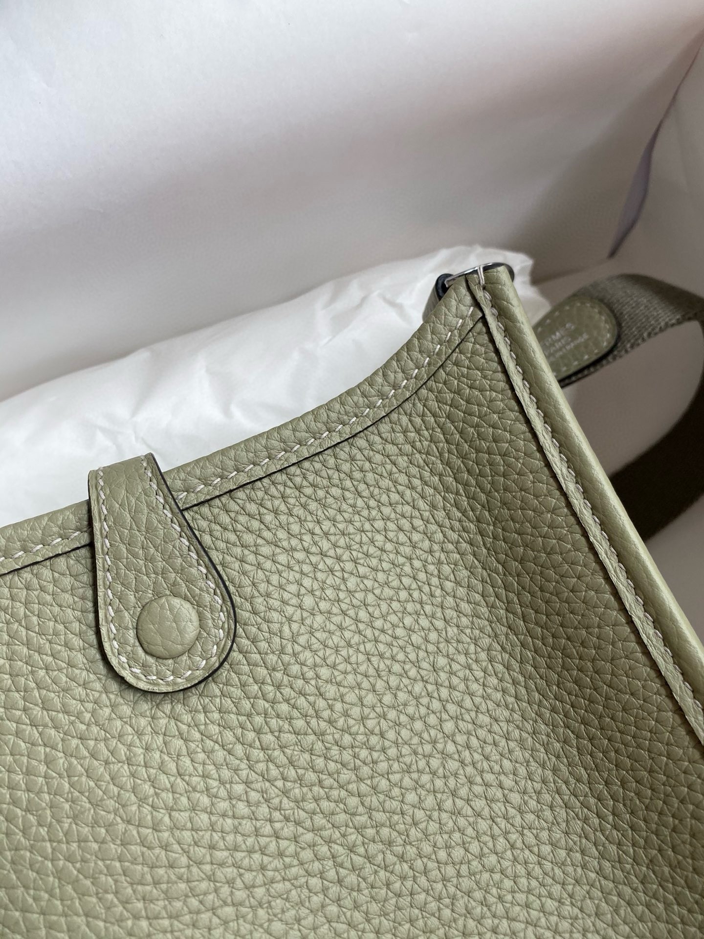 H**mes evelyne mini handmade bag in sauge clemence leather