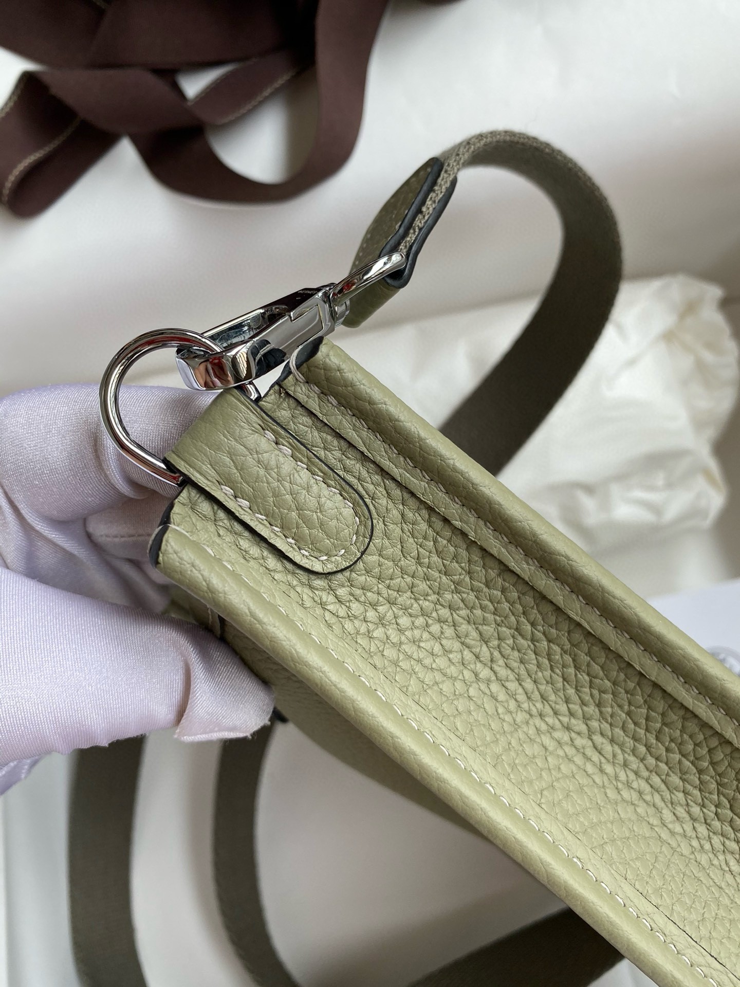 H**mes evelyne mini handmade bag in sauge clemence leather