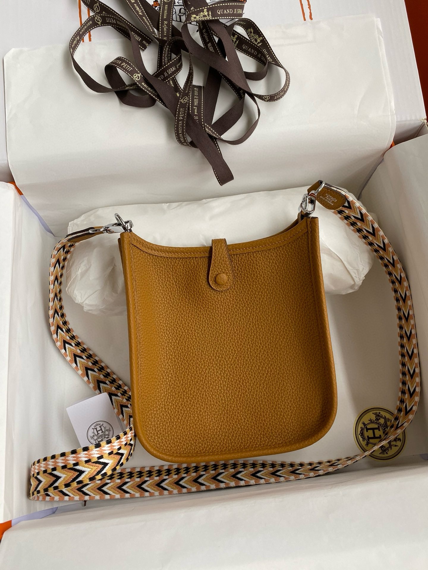 H**mes evelyne mini handmade bag in sesame clemence leather