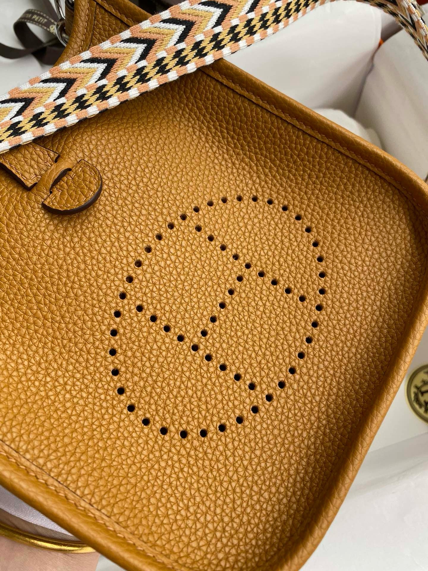 H**mes evelyne mini handmade bag in sesame clemence leather