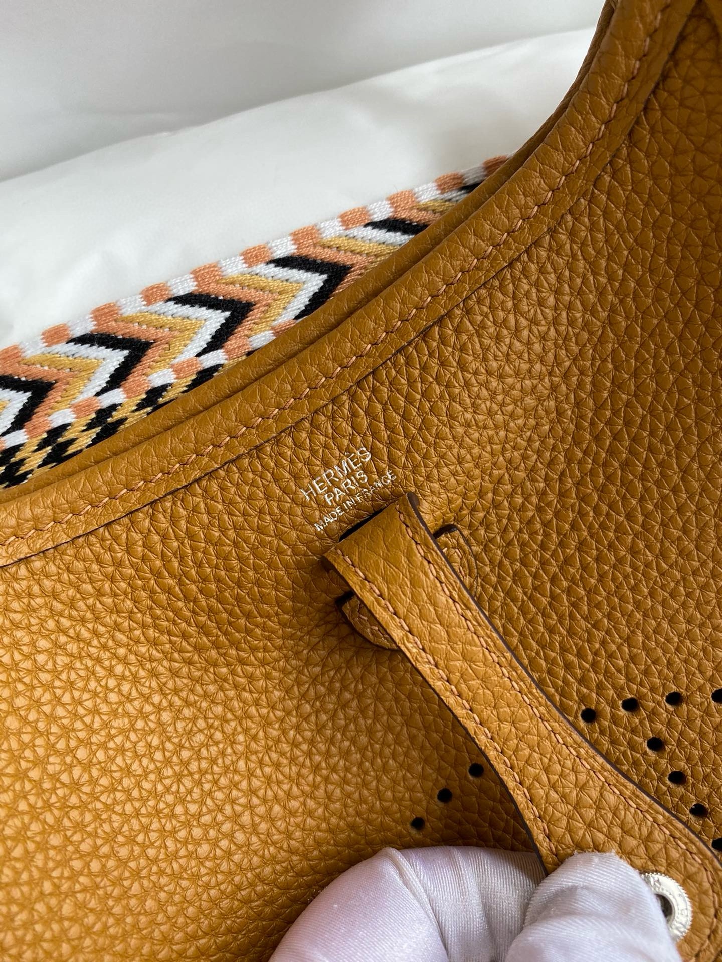 H**mes evelyne mini handmade bag in sesame clemence leather