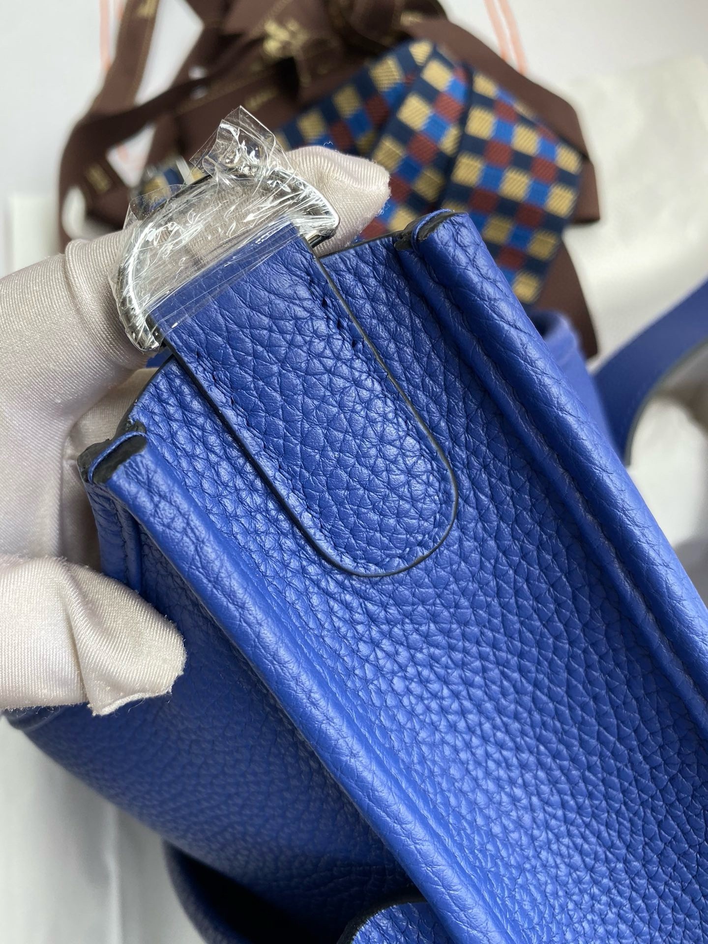 H**mes evelyne iii pm 29 handmade bag in blue electric clemence leather