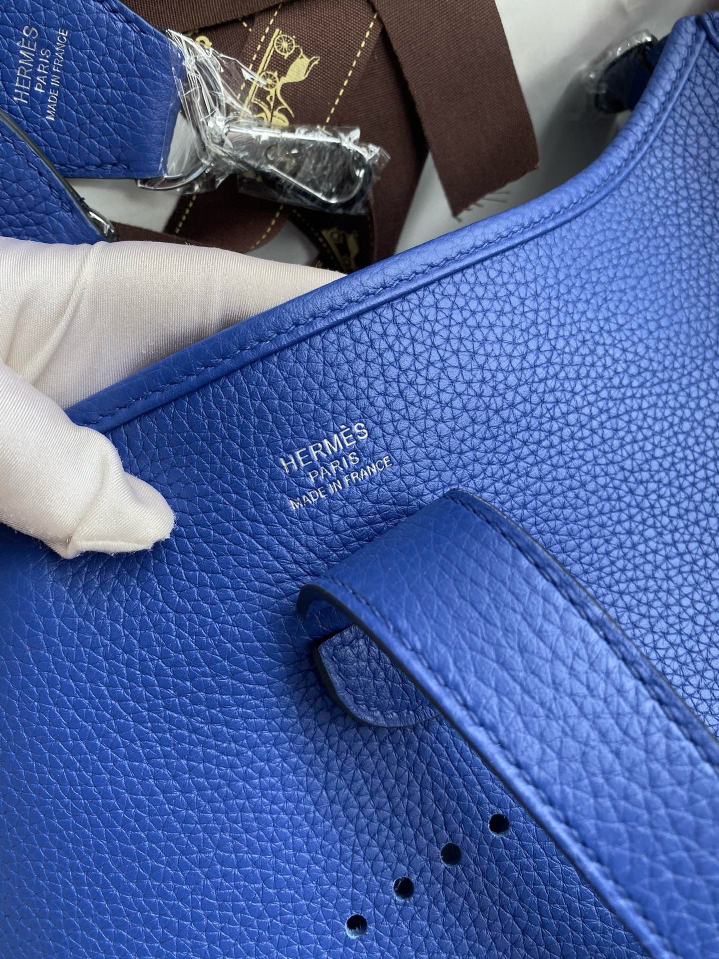 H**mes evelyne iii pm 29 handmade bag in blue electric clemence leather