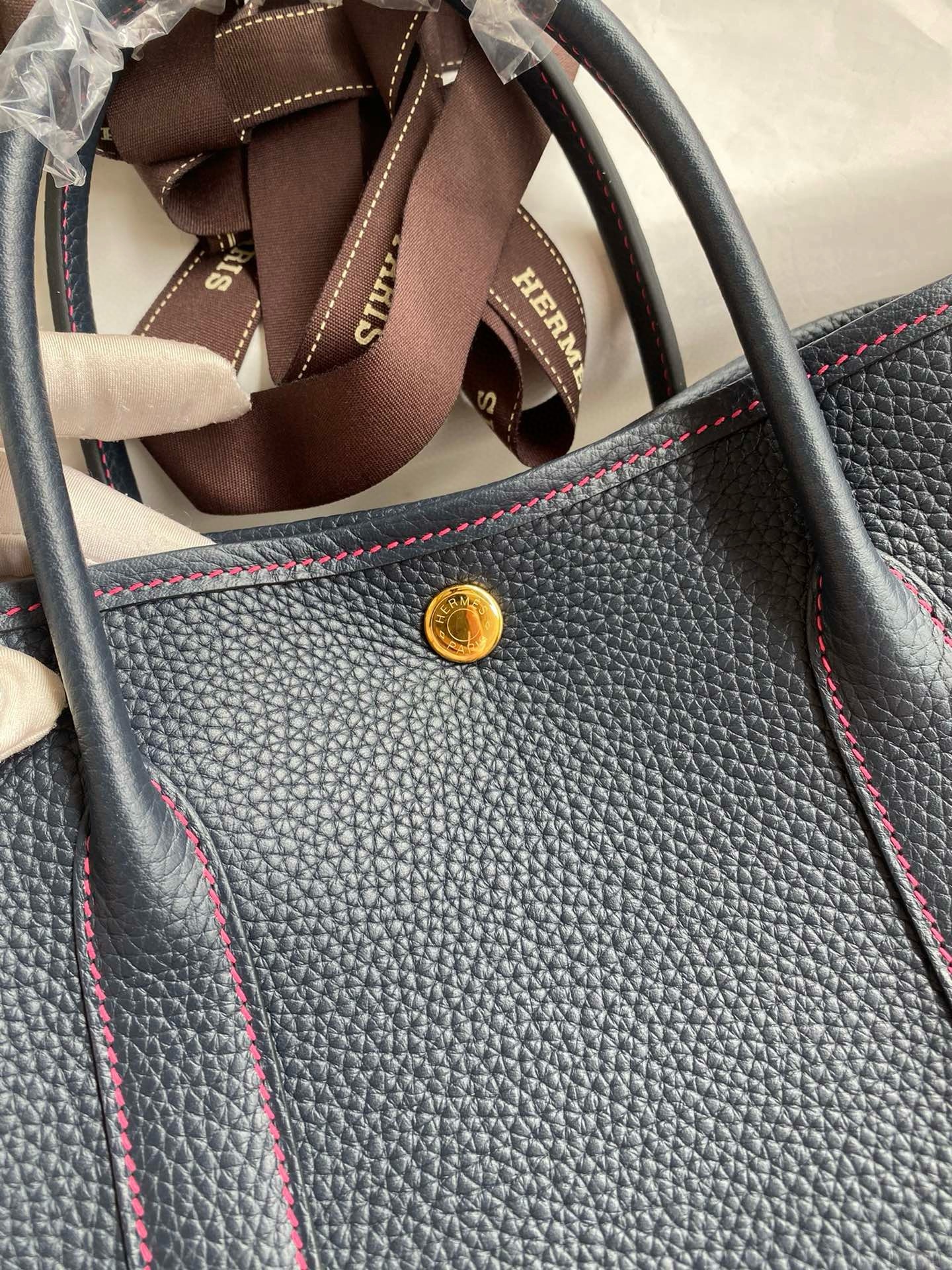 H**mes garden party 30 handmade bag in blue nuit clemence leather