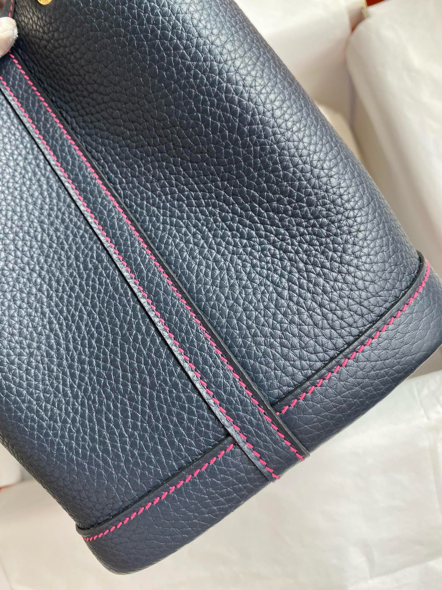 H**mes garden party 30 handmade bag in blue nuit clemence leather