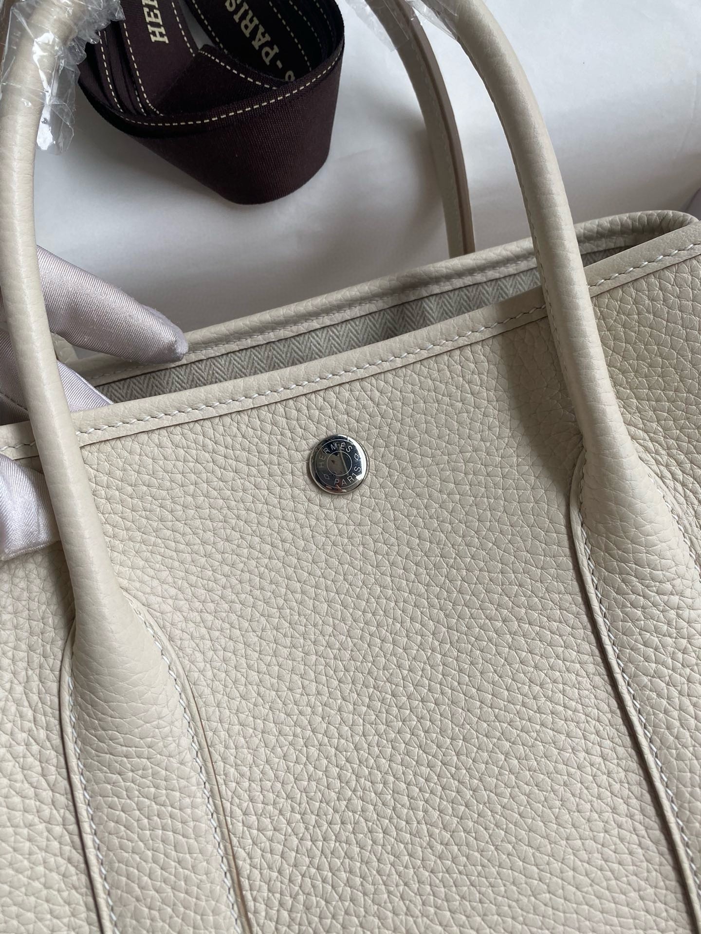 H**mes garden party 30 handmade bag in craie clemence leather
