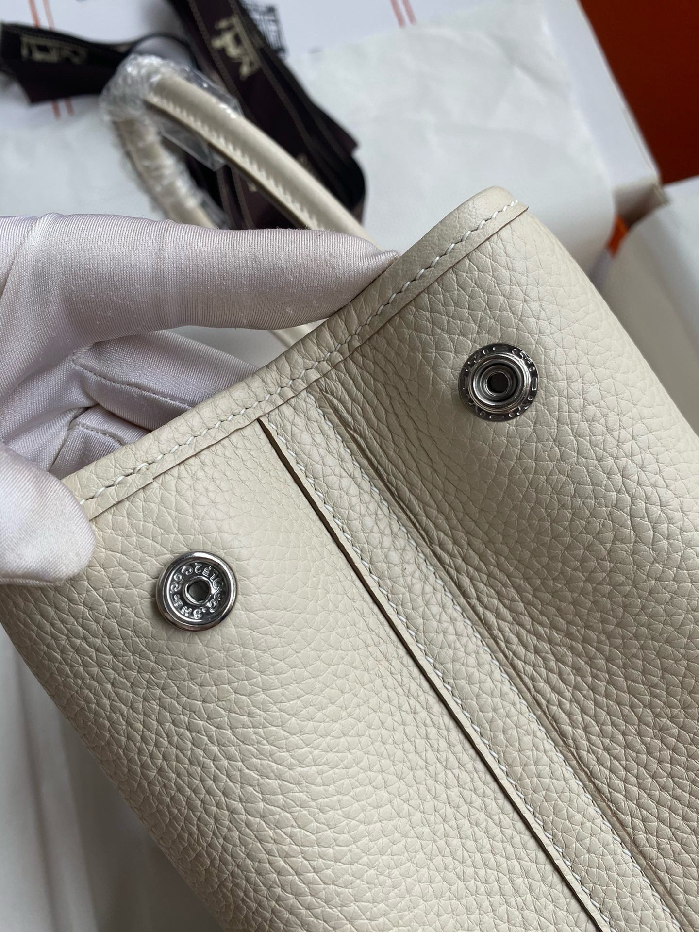 H**mes garden party 30 handmade bag in craie clemence leather