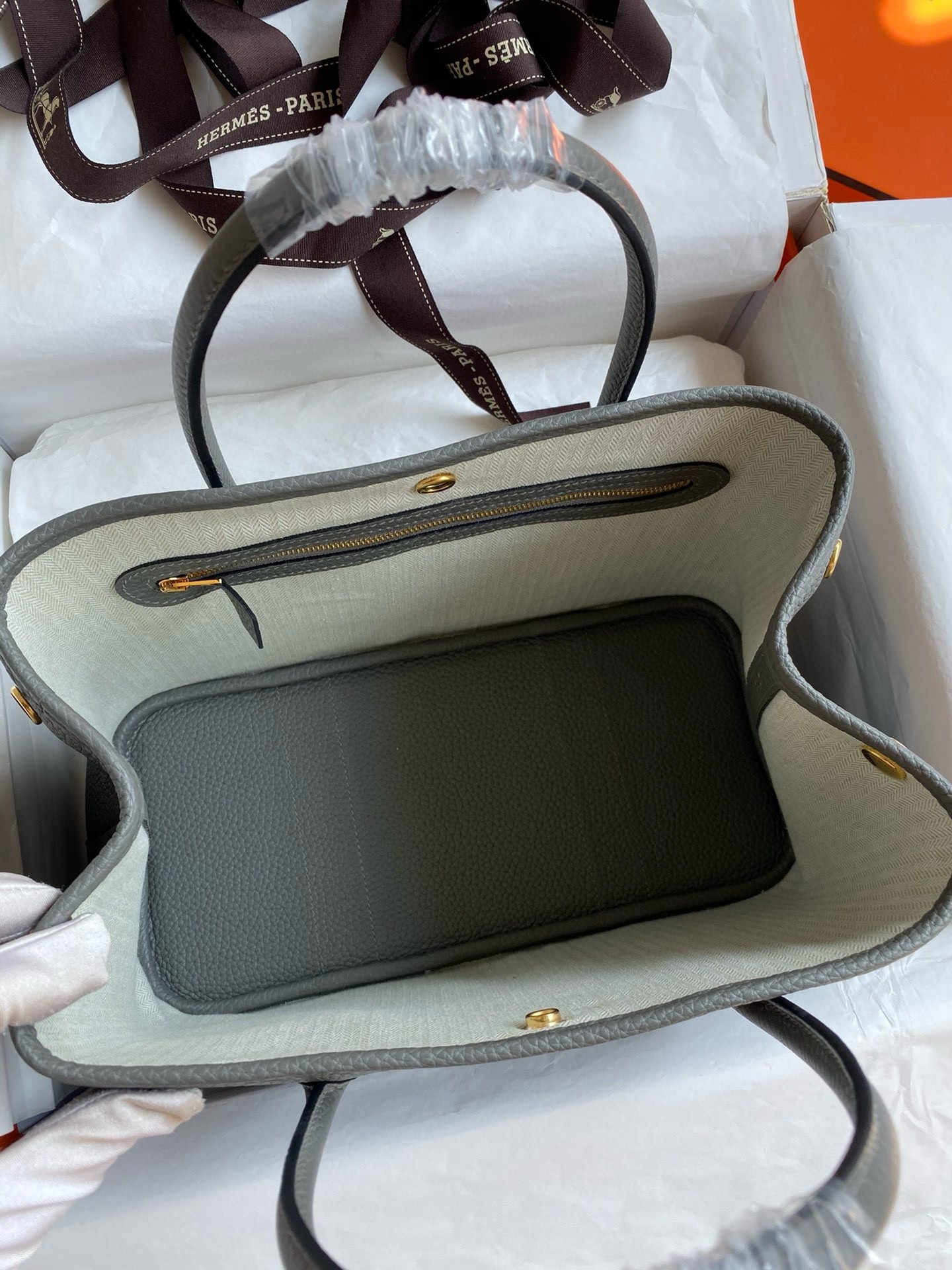 H**mes garden party 30 handmade bag in gris meyer clemence leather